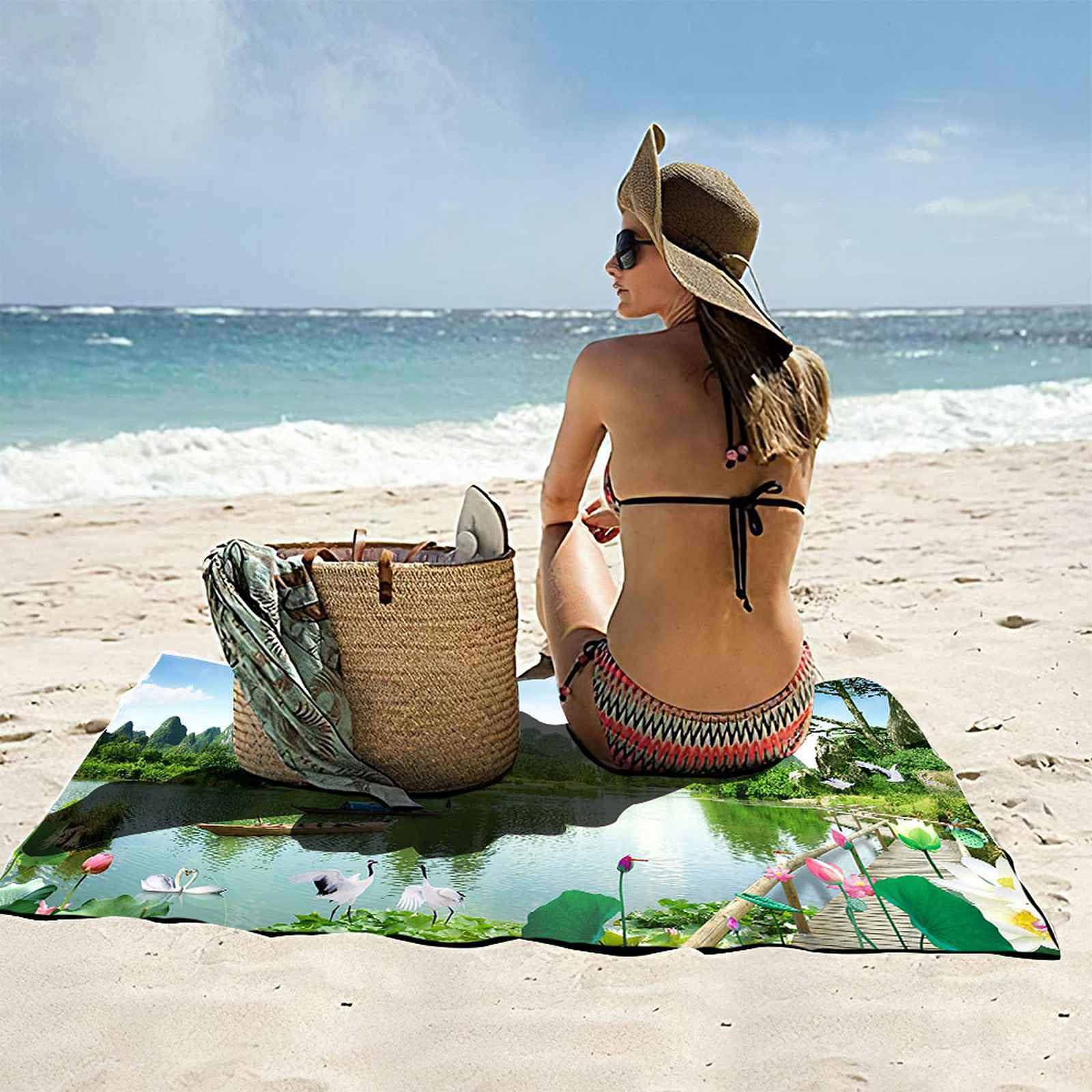Telo Da Mare 3D Paesaggio Verde Stampato Asciugamano Da Spiaggia 150x200cm Asciugamano Microfibra Grande Antisabbia Leggero Telo Mare Per Sport Piscina Viaggi In Famiglia Vacanze
