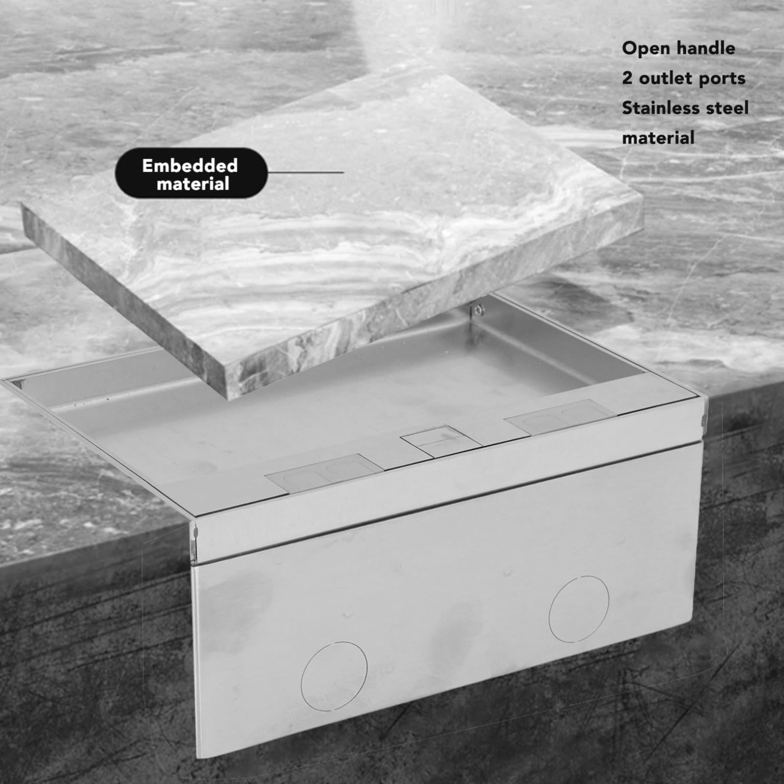 Presa Incasso a Pavimento, Scatola Presa di Corrente Incorporata 4 KW con 2Standard UE e2 Porte USB, Presa Elettrica Pavimento Impermeabile Scatola in Acciaio Inossidabile