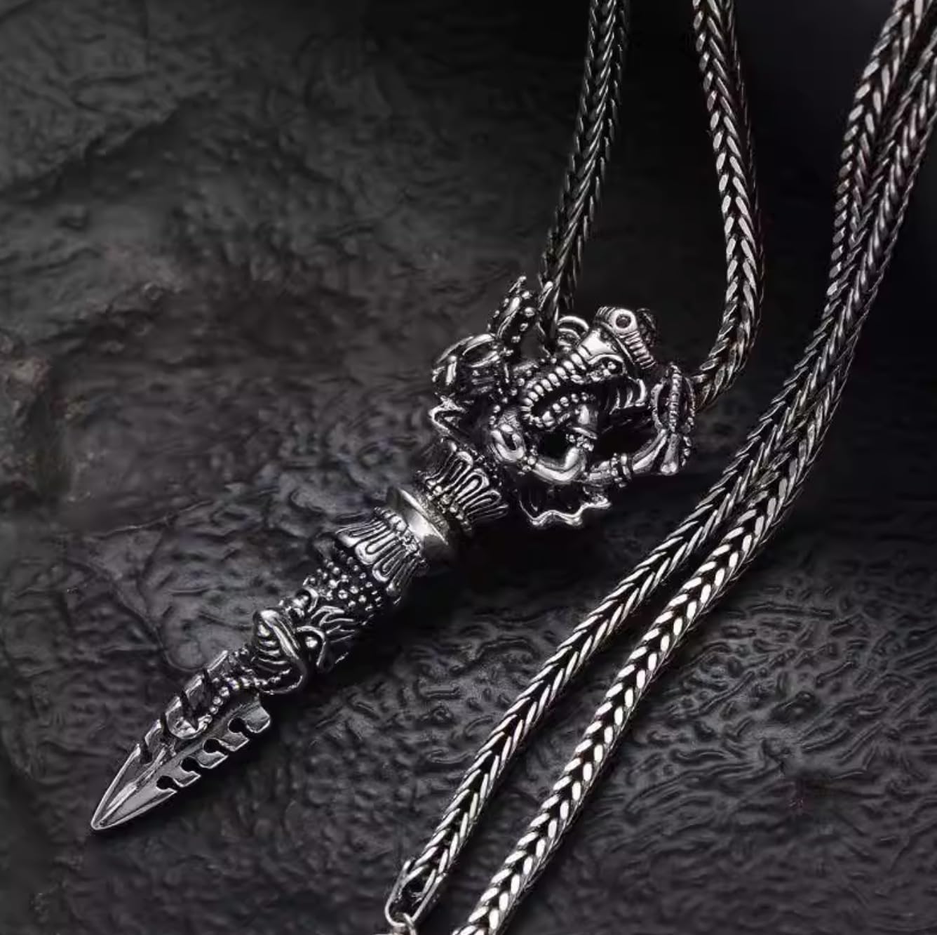 S925 Pure Silver Diamond Pestle Thai Silver Necklace Elephant Nose Elephant Head Wealth God Subduing Demon Pestle Pendant