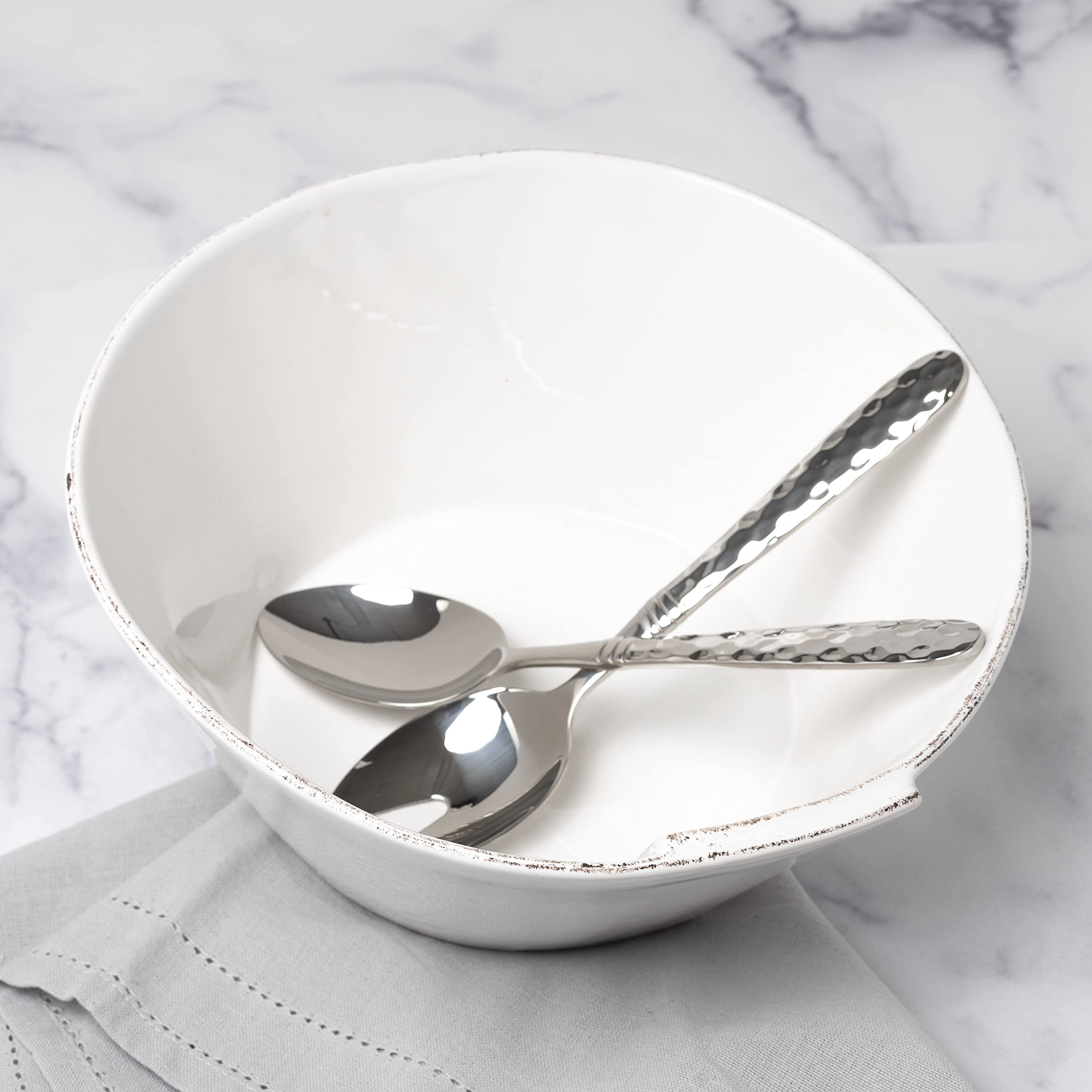 Vietri Martellato Salad Server Set - 9-Inch Stainless Steel Spoon & Fork Italian Tableware
