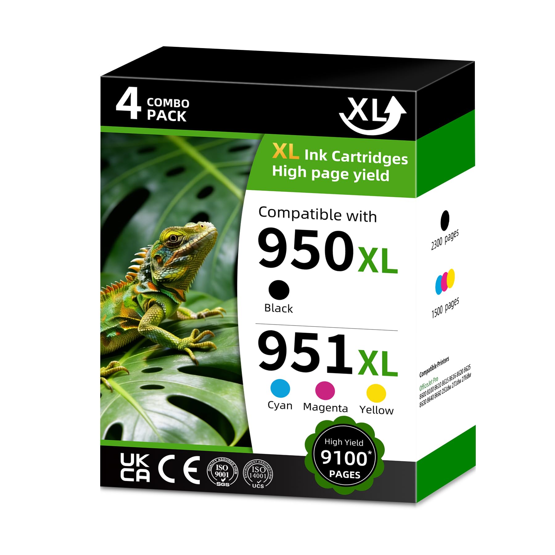 Photo 1 of 950XL/951XL High Yield Ink Cartridge Replacement for HP 950XL/951XL HP 950/951 950/951XL Combo Pack Compatible with HP officejet pro 8600 8100 8610 8615 8616 8620 ( Black Cyan Magenta Yellow 4 Pack)