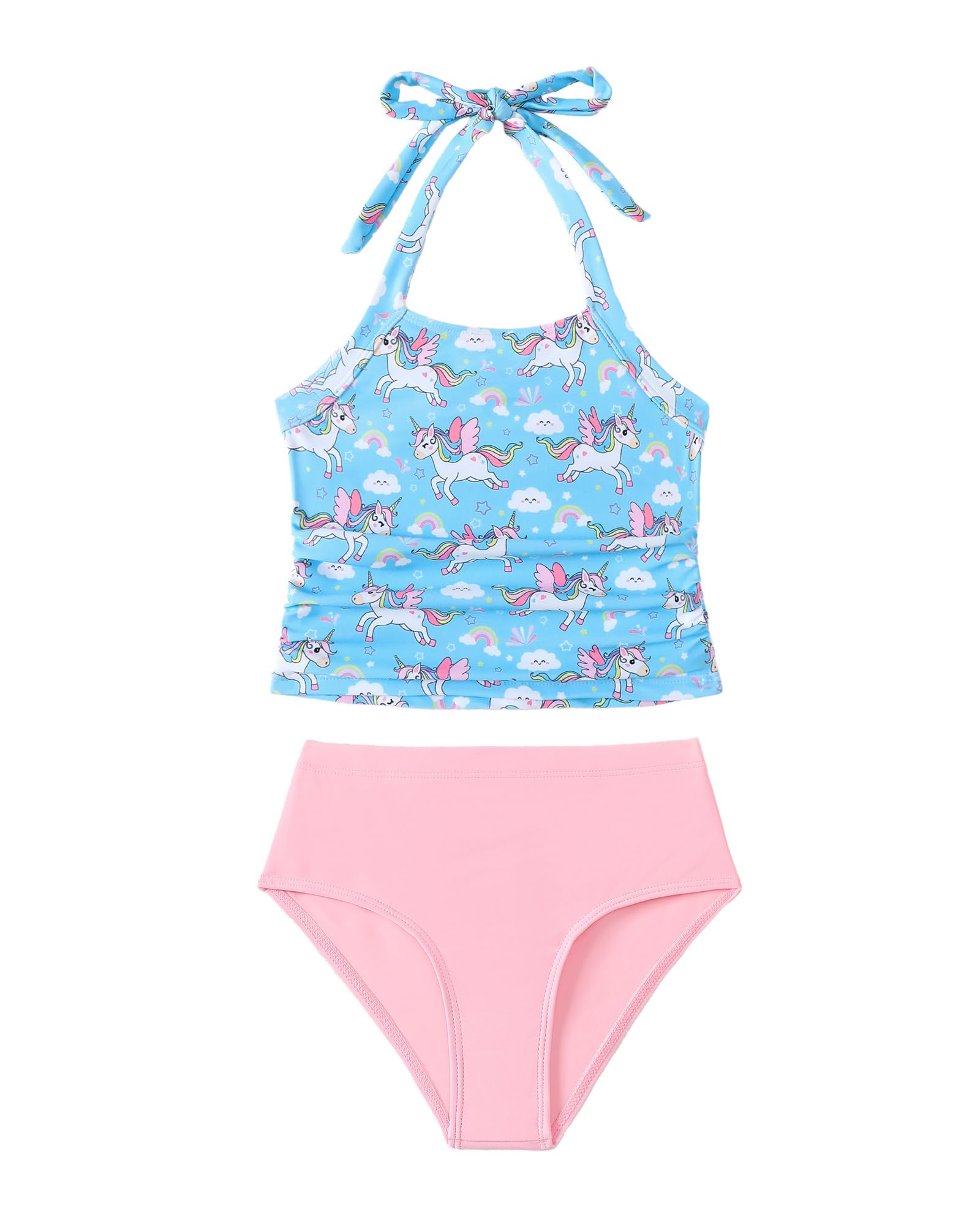 Saeaby Toddler Little Girls Swimsuit Summer Halter Ruched Tankini 2 Piece Bathing Suit for Girl Beach Swimwear 3-8Y