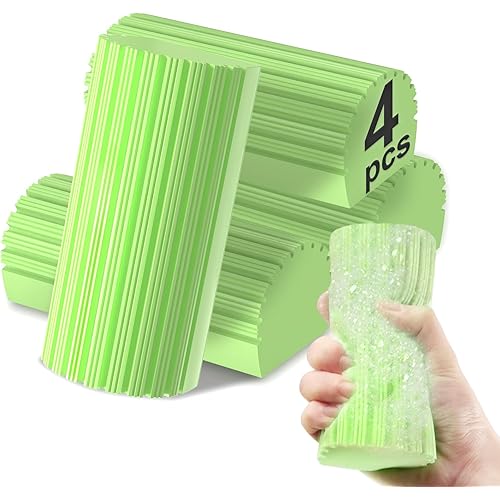 Fikoksol 4pcs Damp Dusting Sponge Green, Household Clean Sponges Duster for Cleaning Baseboards Blinds, Vents, Window Trunk, Scrub Magic Eraser Sponge Reusable Wet Sponges Cleaning Supplies Tool