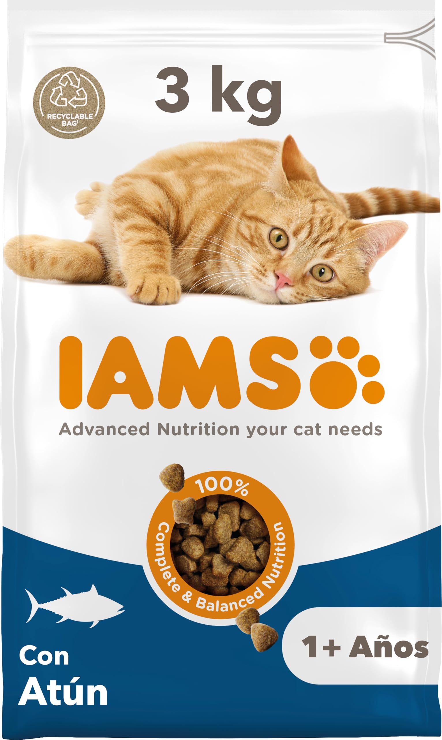IAMS Alimento seco para gatos con atún, comida seca para gatos adultos de más de 1 año, 3 kg