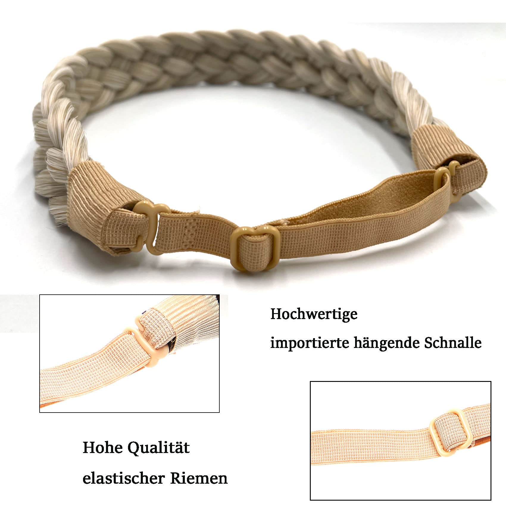 TOECWEGR Braided Hair Band 5 Strands Braids Hair Scrunchie Classic Chunky Elastic Synthetic Headband Women's Beauty Accessories (Greyish Gold) - Image 3
