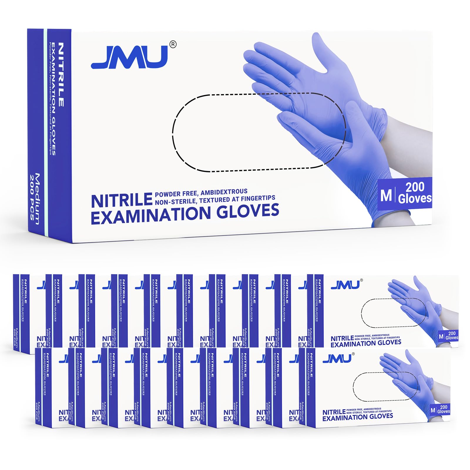 JMU Nitrile Gloves Medium Bulk 4000 Count, 3.5 Mil Disposable Gloves Latex-Free, Violet Blue