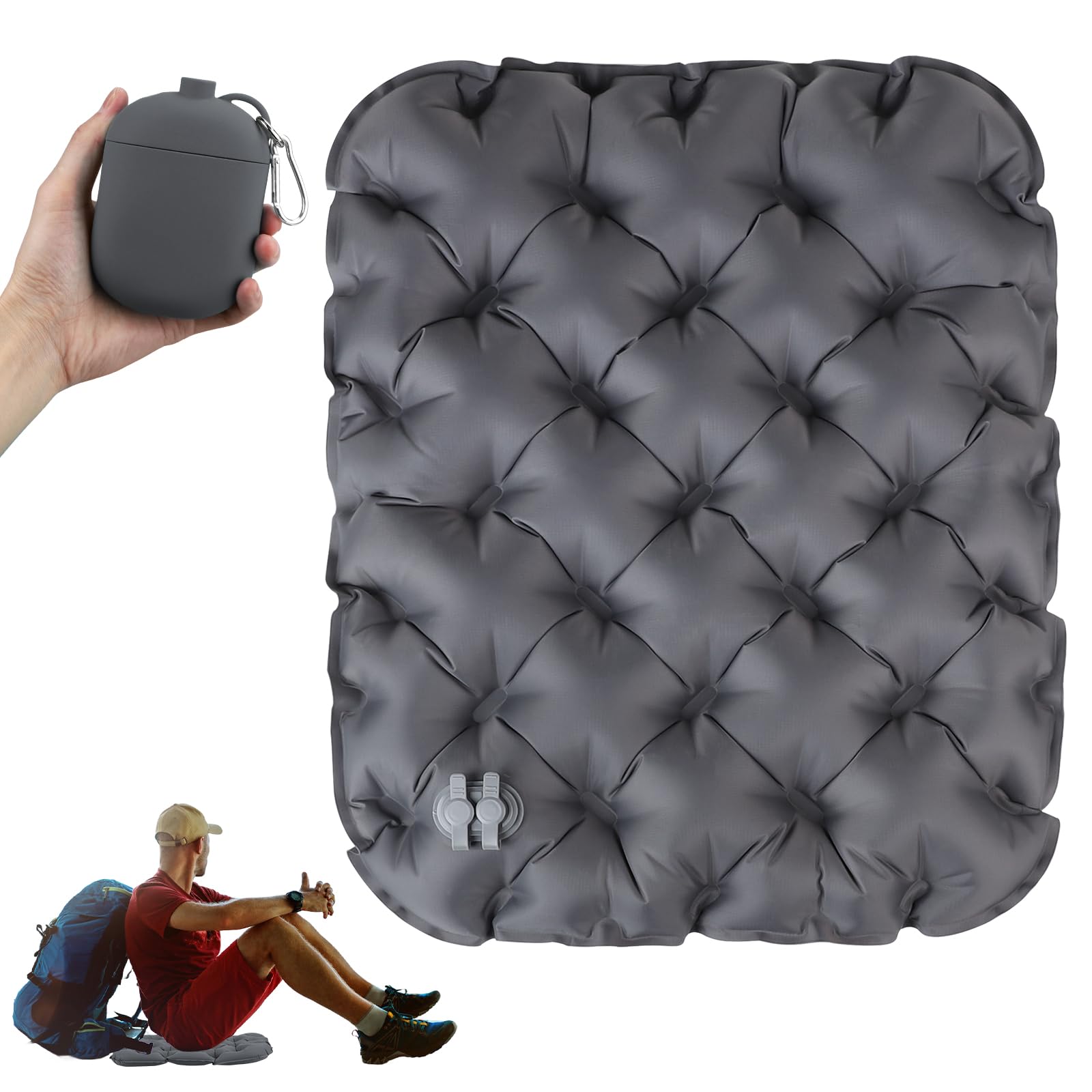 EXLECO Cuscino Gonfiabile da Campeggio con Pompa, Cuscini da Esterno Ultraleggero, Cuscino per Seduta Gonfiabile Impermeabile, Cuscini d'Aria Portatile per Viaggi, Spiaggia, Pavimento, Grigio
