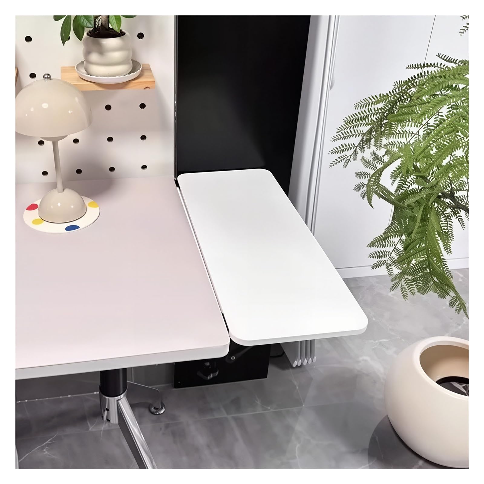 Wahhwf White Desk Extender, Foldable Clamp-On Shelf W/Metal Brackets