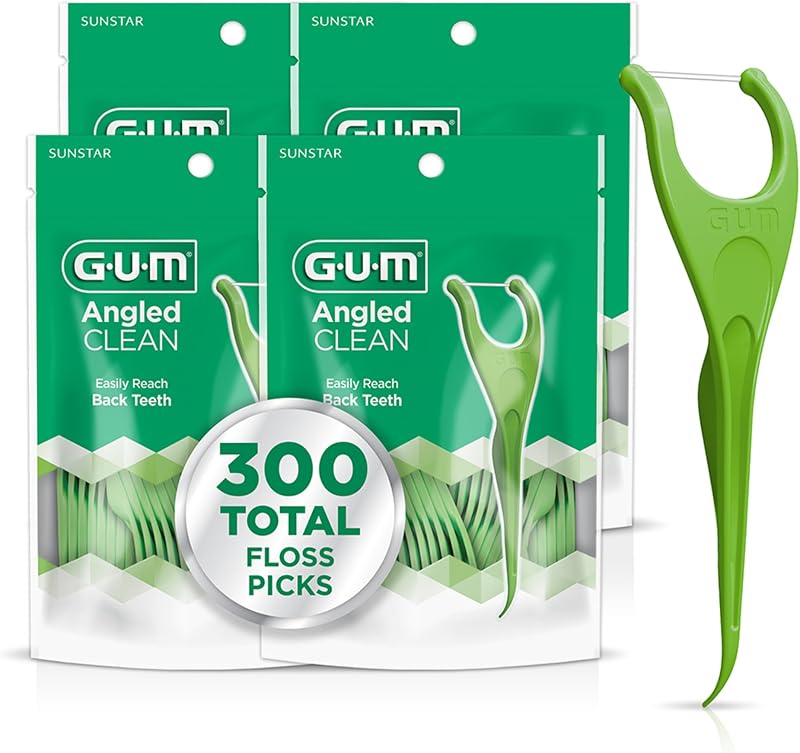 Angled Clean Dental Floss Picks, Fresh Mint Flossers, 75 Count (4 Pack) | Shred-Resistant Floss with Y-Shaped neck for back teeth, Easy-Grip Handle, Fine-tip dental pick, Angled for easy reach