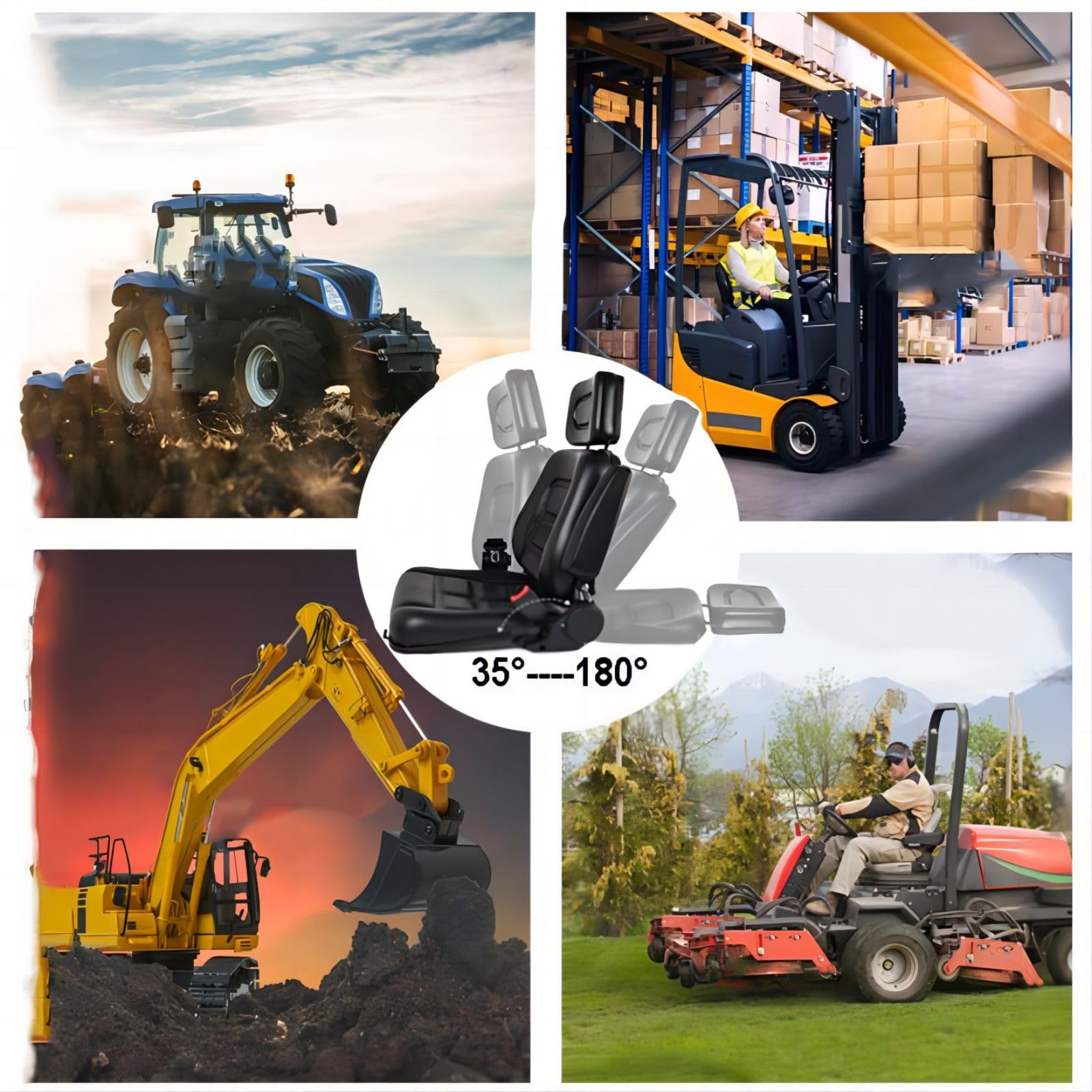 Sedile universale per trattore, carrello elevatore con guida di scorrimento, sedile per tosaerba con bracciolo regolabile, cintura di sicurezza e poggiatesta, per escavatore, bulldozer e altri