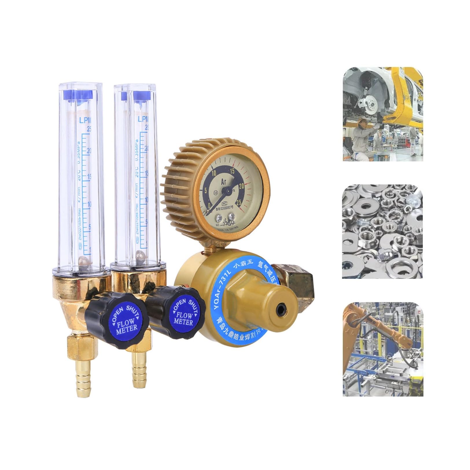 Regulator przepływu gazu Argon/CO2, ciśnienie wylotowe 0,25 MPa, reduktor ciśnienia z podwójną rurą, regulator gazu, manometr, spawanie, podwójny miernik, akcesorium spawalnicze