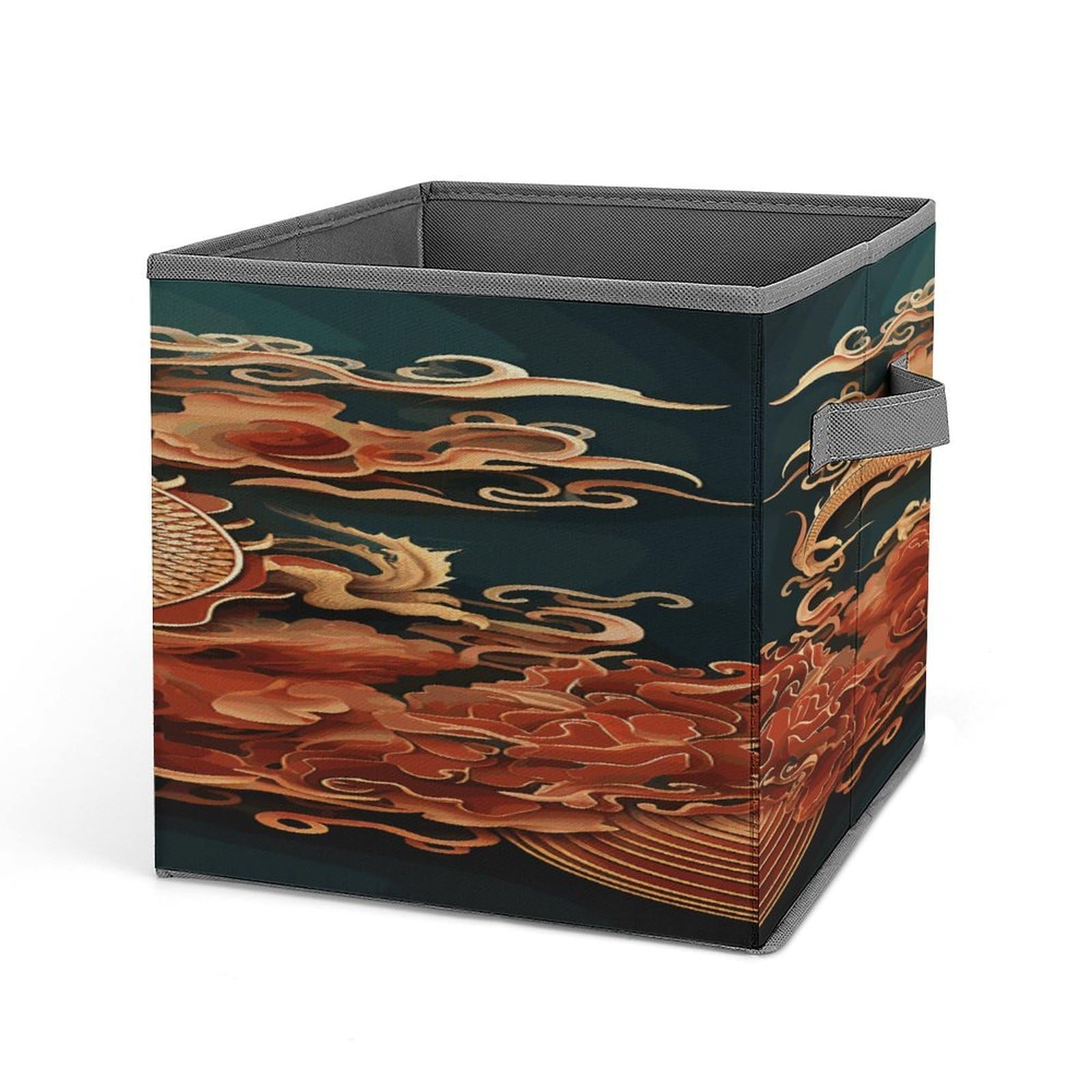 Fodpand Style Dragon Chinese Background Storage Cubes Foldable Decorative Fabric, Storage Bins Baskets With Handles, Closet Organizers And Storage For Home, Office,Closet, Clothes