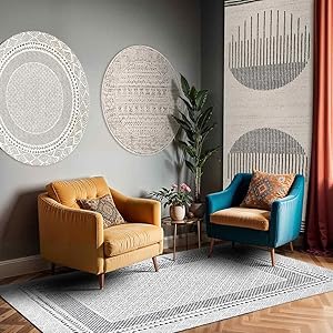 Livabliss Boden Geometric Rug - Scandi Area Rugs Living Room 200x275 cm, Dining, Kitchen - Neutral, Abstract Patterned Rugs, Boho Style, Easy Care Pile - Large Rug, Orange, Brown and Cream