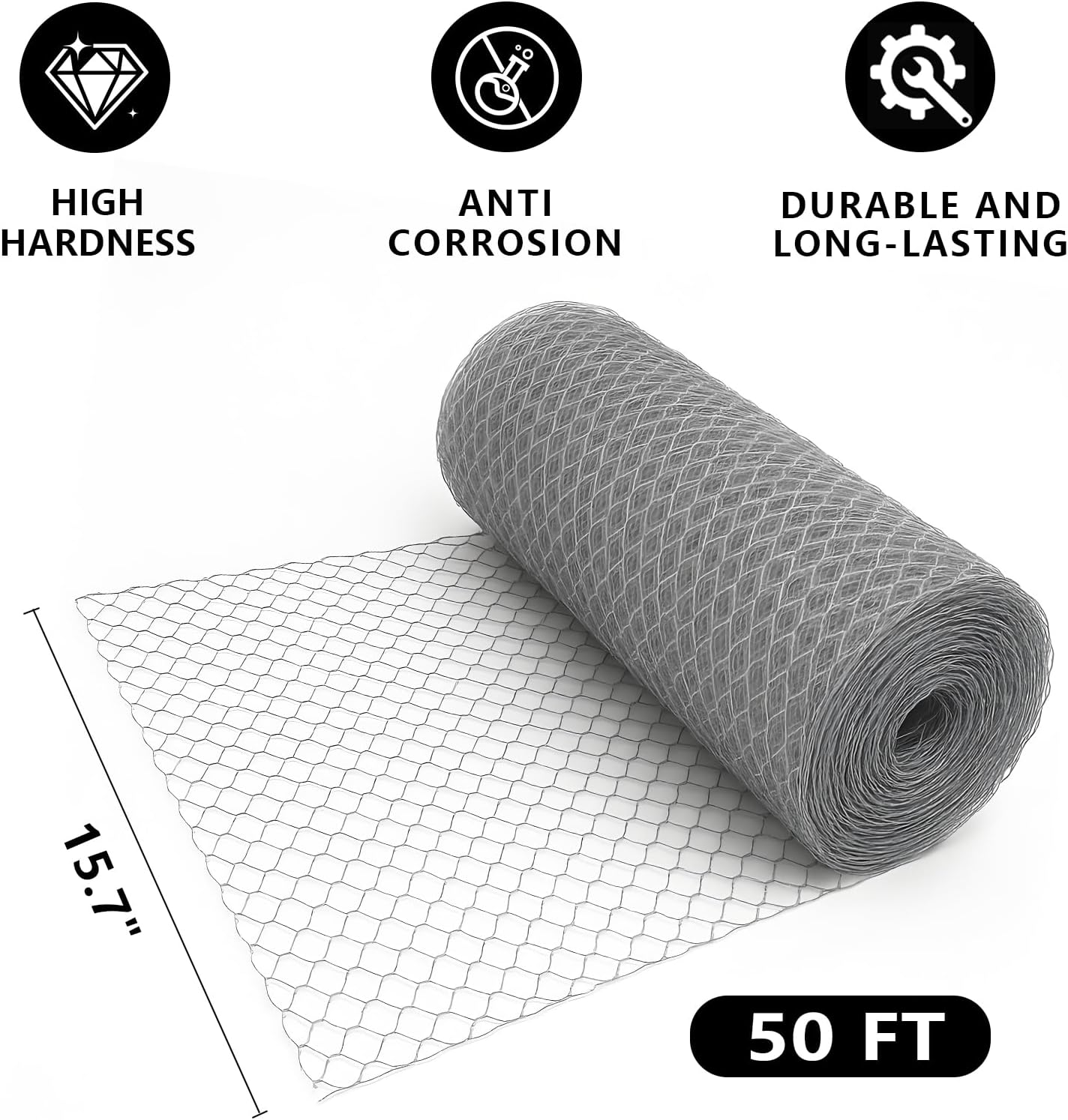 Chicken Wire, 15.7 in x 50 ft Garden Fence, Wire Mesh, Chicken Wires Fencing, Mesh Hexagonal Galvanized Metal Poultry Netting for Chicken Coop Rabbit Dogs Barrier (15.7 in x 50 ft)