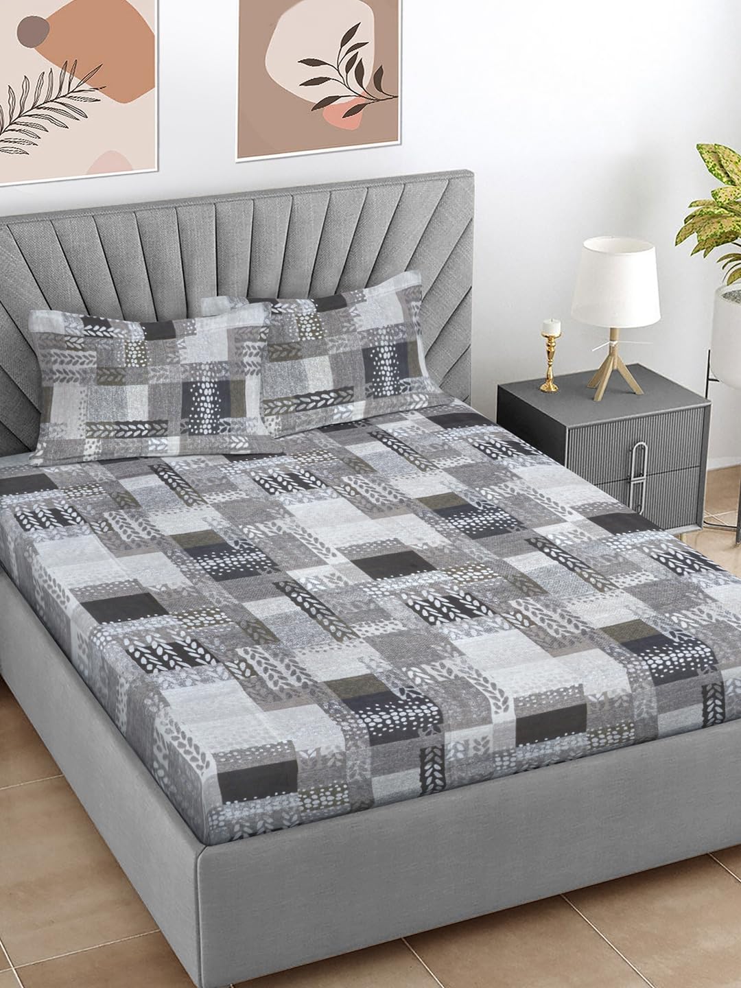 FABINALIV Multicolor Geometric 300 TC Cotton Blend Super King Bedsheet with 2 Pillow Covers (FLBS-2160-Multi)-image-7
