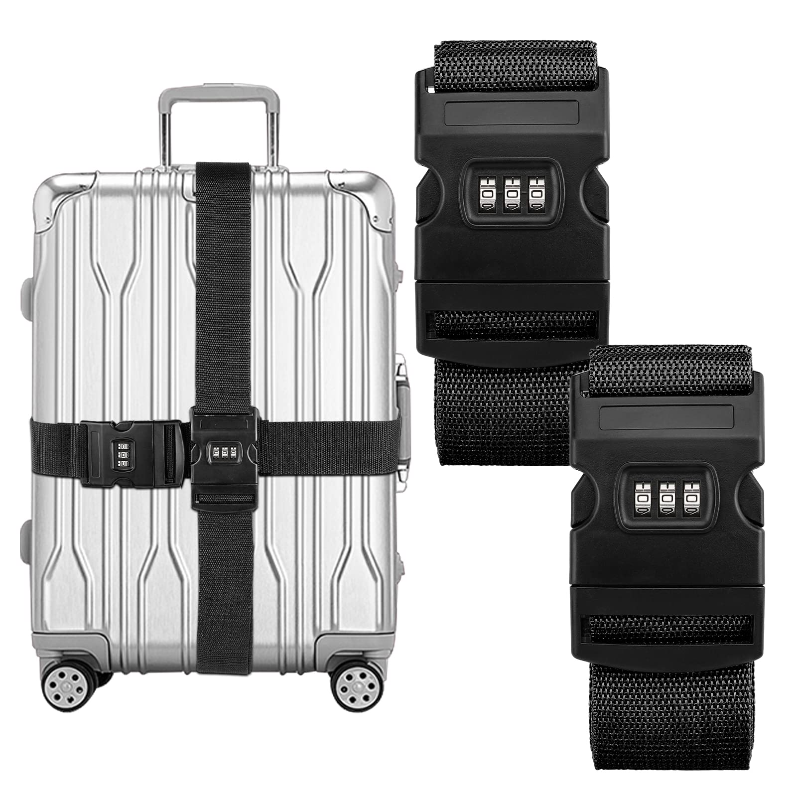 REMEL 2 Pack Luggage Straps, Lock Buckle Packing Straps Adjustable Belts for Suitcases Strap Travel Belts Accessories (Black)