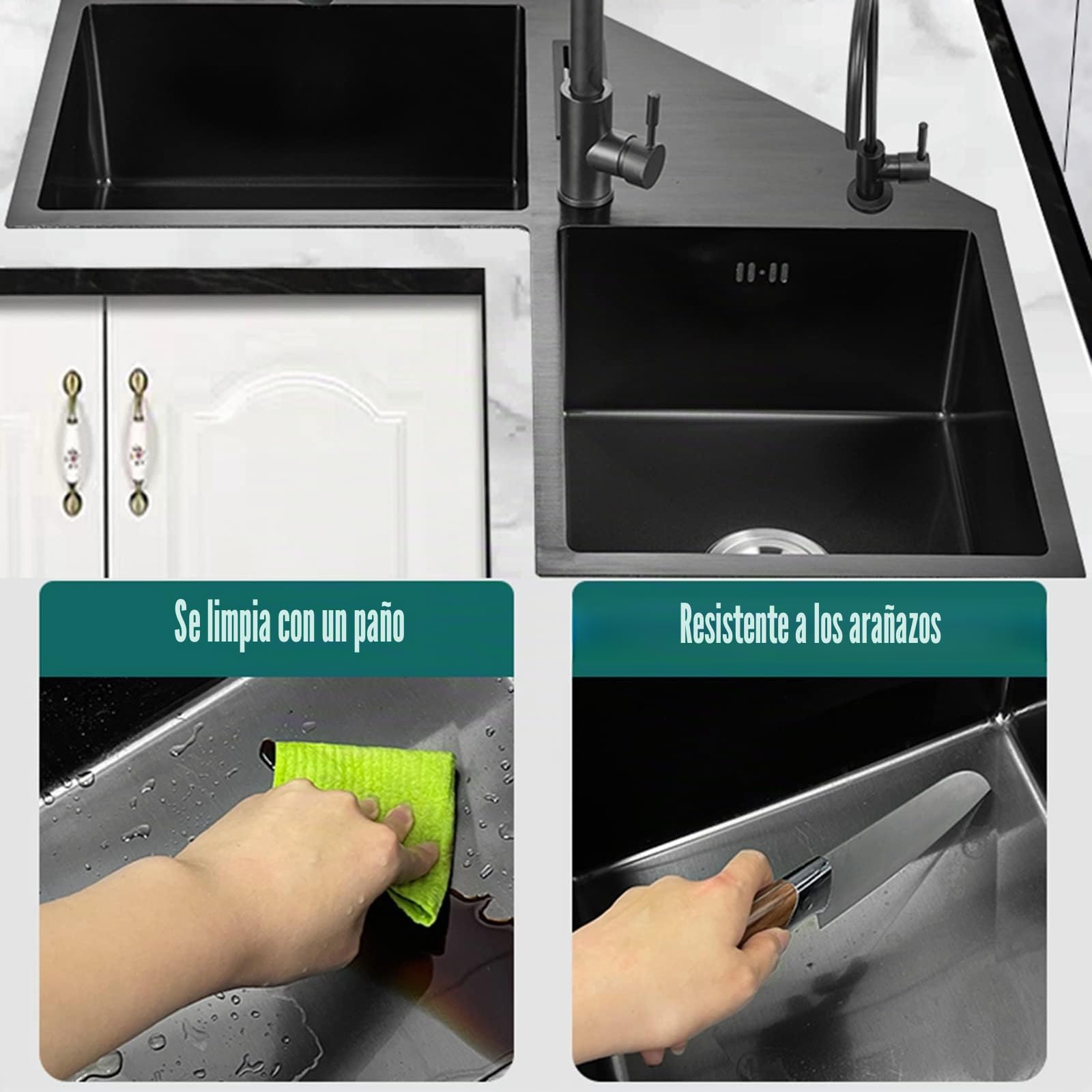 Fregadero de Cocina Nuevo Fregadero de Esquina Nano Fregadero de Acero Inoxidable 304 Fregadero Engrosado con Recubrimiento Nano y Caja portacuchillos Adecuado para Barra casera (Color: A, T