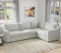 Vista 24 de Eluchang Sofá seccional convertible, sofá en forma de L con asientos extra profundos, tela de lino natural, sofá de esquina moderno y cómodo