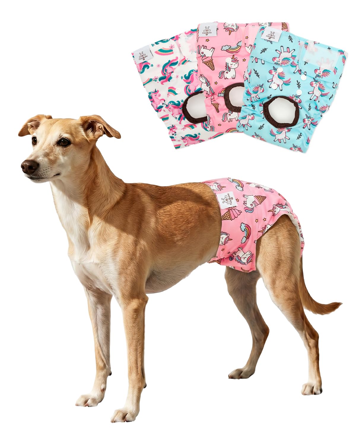 CuteBone Dog Diapers Female Washable Small Medium Large 3 Pack Reusable Doggie Diapers Puppy Period Pants for Doggy Heat Cycle Peeing D80XL