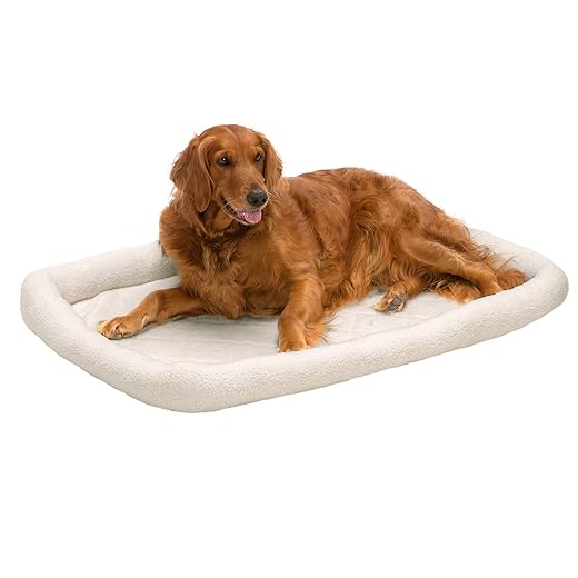 Furhaven Dog Bed for Large Dogs, 100% Washable, Sized to Fit Crates - Sherpa Fleece Bolster Crate Pad - Cream, Extra Large/XL