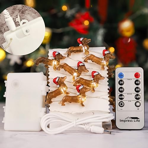 Miniatura 2 de Impress Life Guirnalda de luces decorativas con diseño de perro salchicha con temática de mascotas, 10 pies, 30 luces LED parpadeantes, funciona con