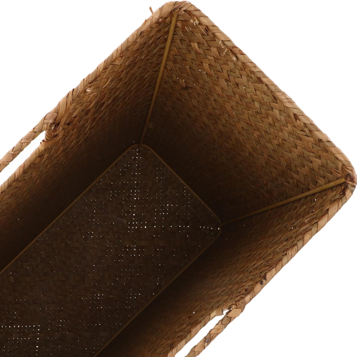 Cabilock Handmade Woven Storage Basket with Dual Handles Sturdy Woven Basket for Storage and Household Organization Caramel Color 13.76x11.79x7.15in for Home Use