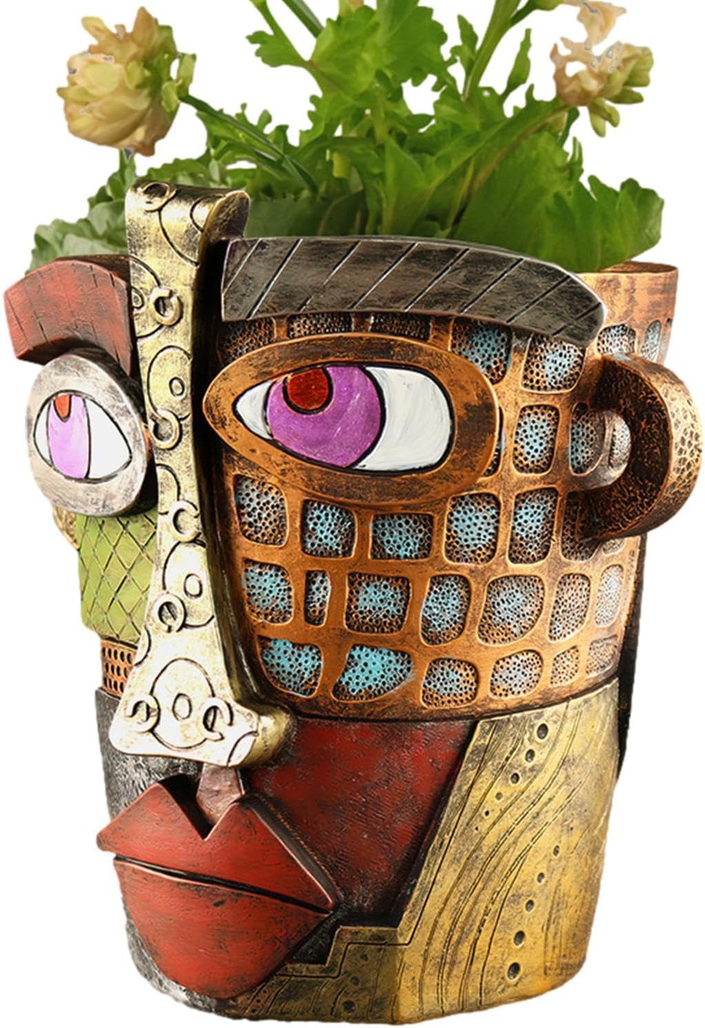 Abstract Face Planter, Artistic Plant Pots, Colorful Flower