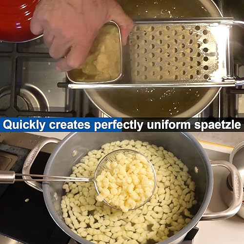 Miniatura 4 de Spaetzle Maker de acero inoxidable de alta calidad con mango de agarre cómodo, colador de araña de acero inoxidable, cuchara espumadora, colador de