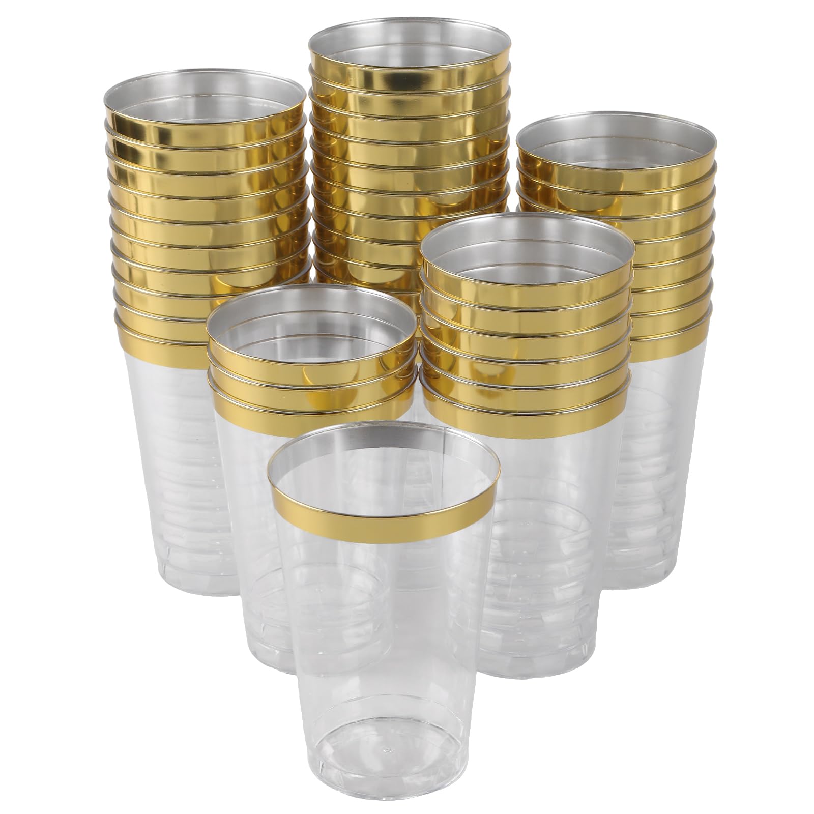 PINGEUI 80 bicchieri di plastica con bordo dorato, 360 ml, trasparenti, riutilizzabili, per feste, cocktail, champagne, birra, champagne, martini, dessert