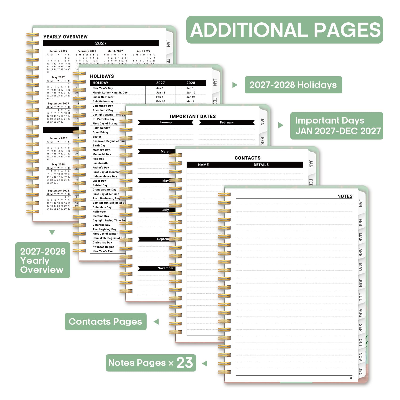 Planning 2027 - 21,6 x 27,9 cm - Calendrier hebdomadaire et mensuel - De janvier 2027 à décembre 2027 - Couverture rigide avec onglets mensuels, pages de notes - Parfait pour homme et femme - Format