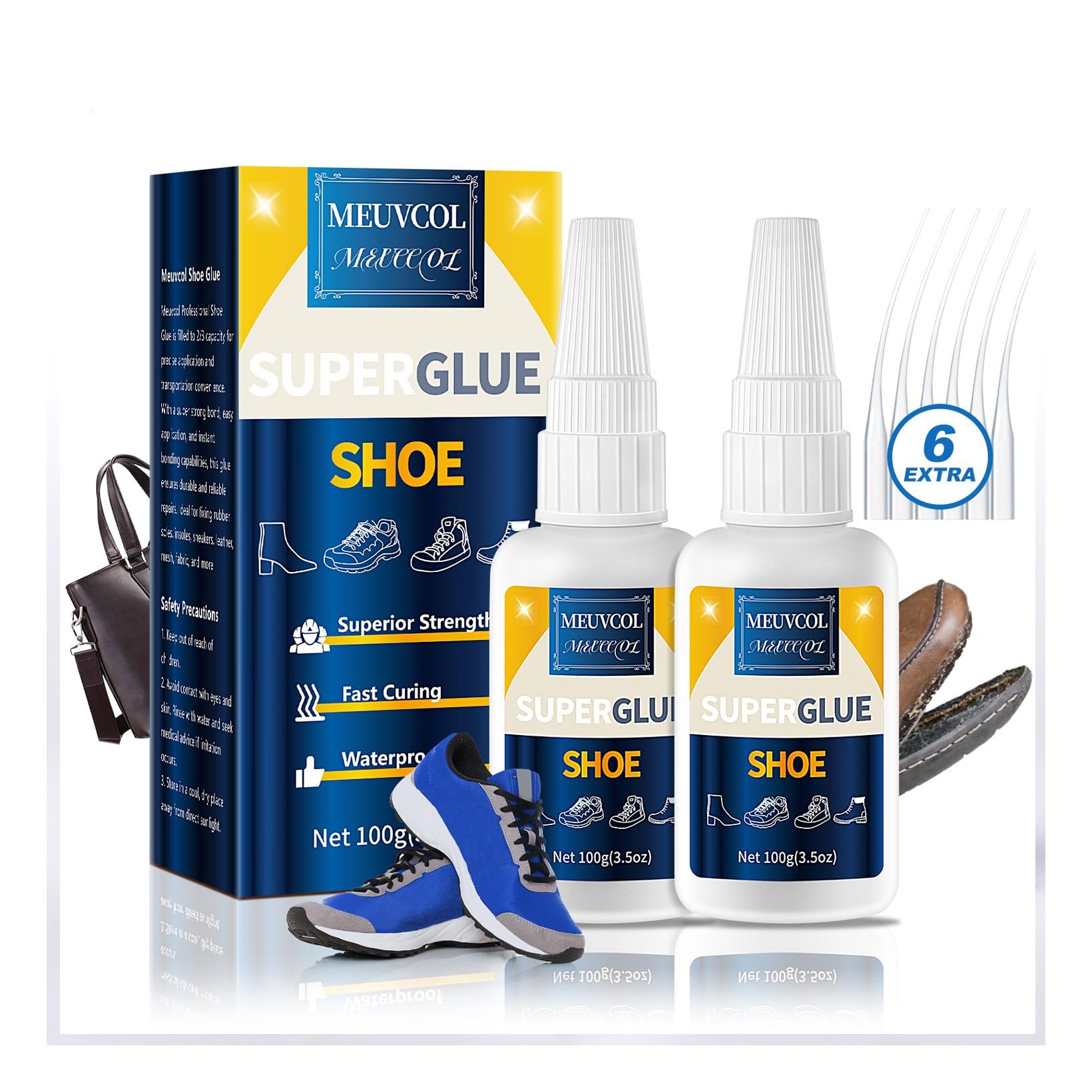 Meuvcol Shoe Glue,100g Super Glue for Shoe Heavy Duty, Clear Shoe Glue Sole Repair Kit, Waterproof Sneaker Glue for Rubber Soles, Boot, Leather, Heels, Tennis, Strong Boot Fix Glue, Insole Adhesive