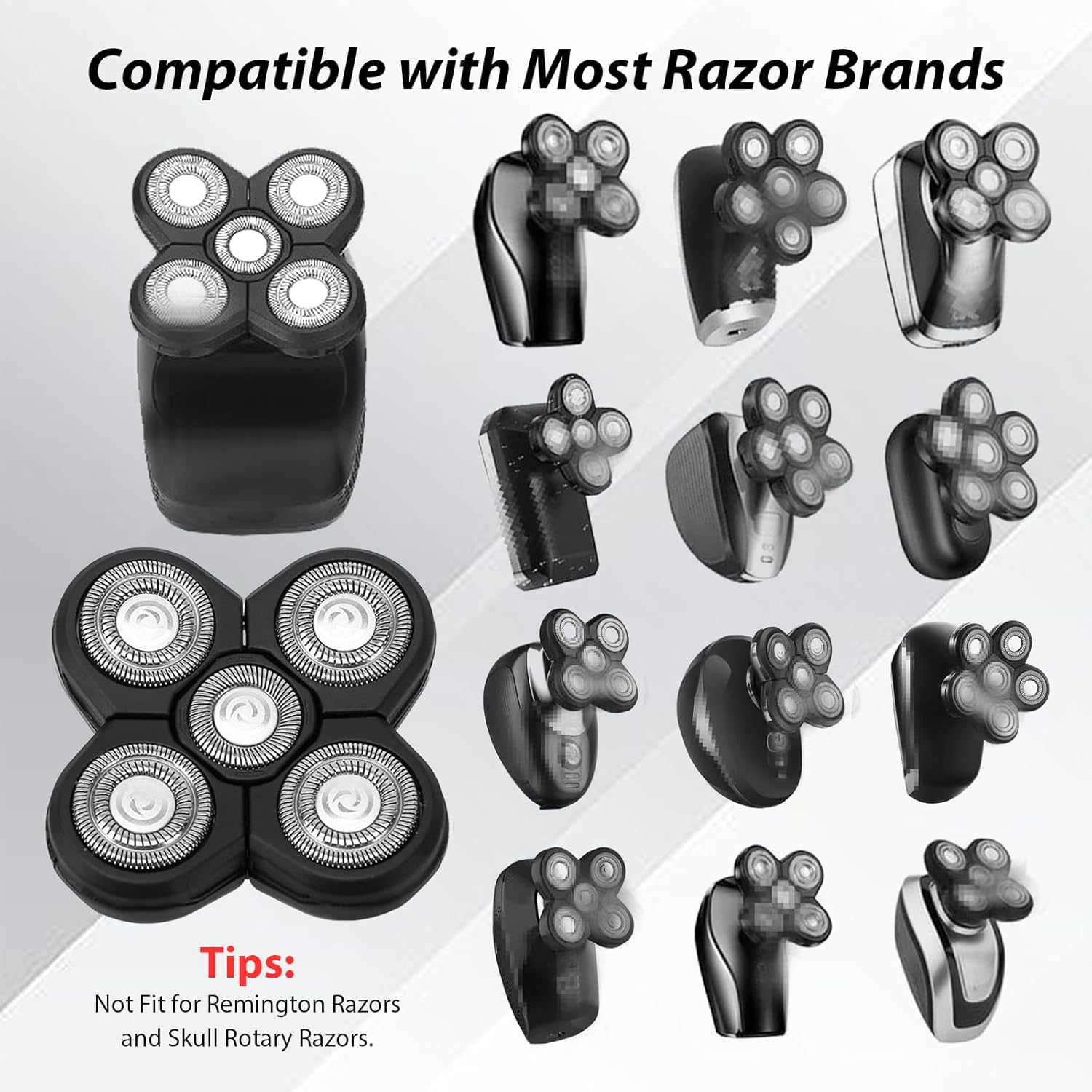 4 Pack Head Shaver Replacement Blades, 5 Blades Shaver Replacement Heads for Bald Men Universal Head and Face Electric Razor Kit with 4 Cleaning Brush - Image 5