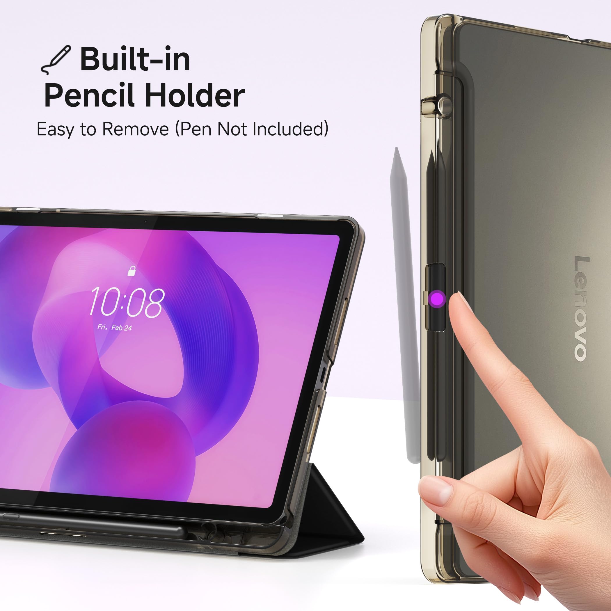 CACOE Funda para Lenovo Idea Tab de 11 pulgadas 2025 con película protectora - Ultra delgada con función de soporte, funda de piel sintética delgada, negra — view 4