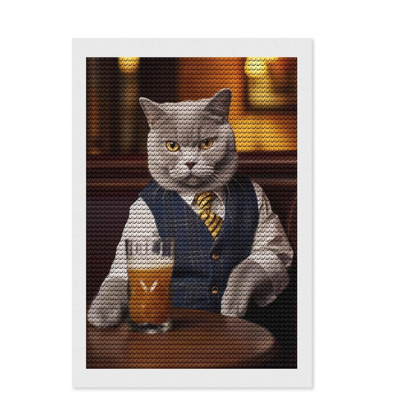 Junmoney British Shorthair Cat Pub Diamond Art Kit 8"x12", Stress Relief Craft, Satisfying Creative Project, Cosy Home Accent, for Beginners