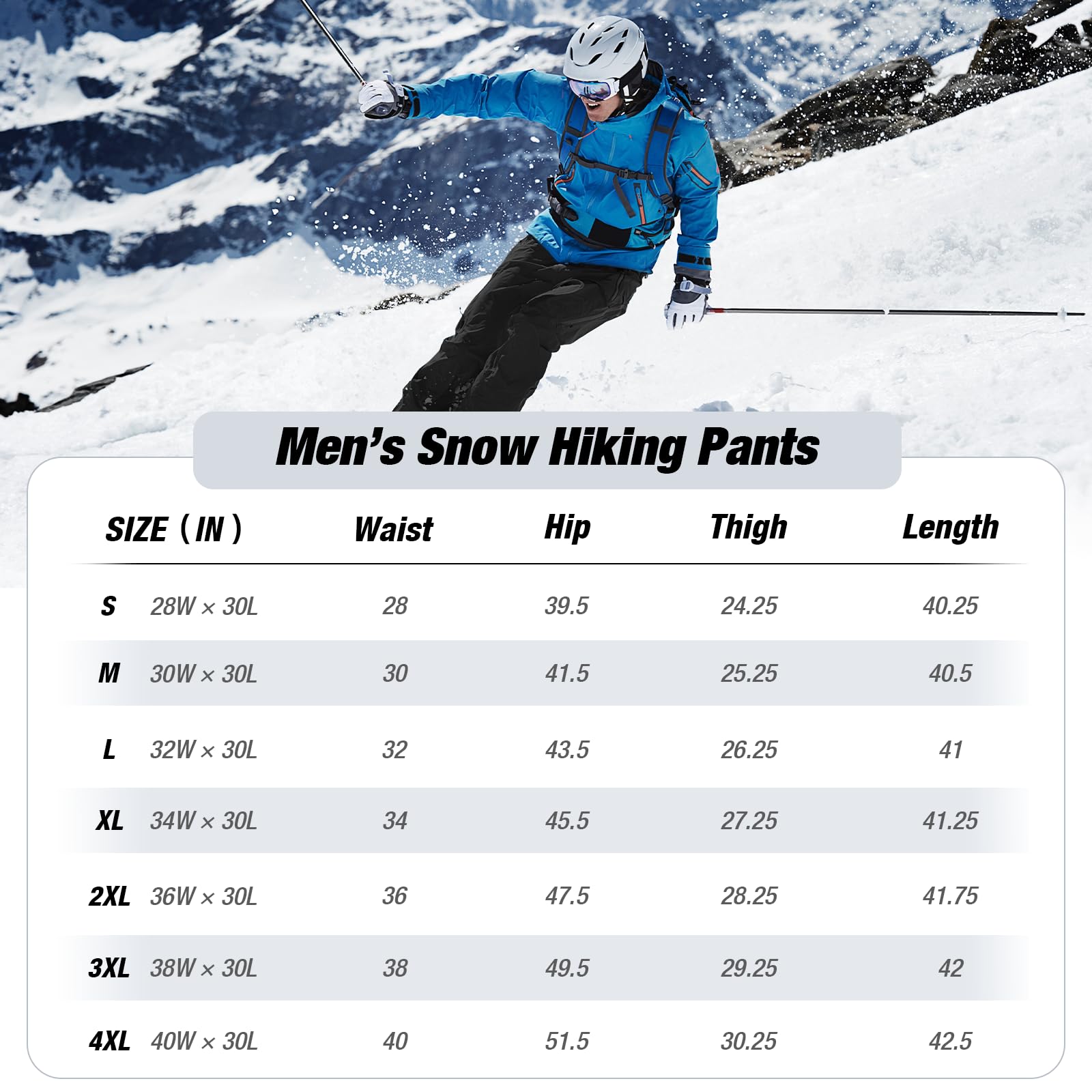 MOURCE Fleecegefütterte Schneewanderhose wasserabweisend isolierte Winter-Skihose mit 6 Reißverschluss-Taschen