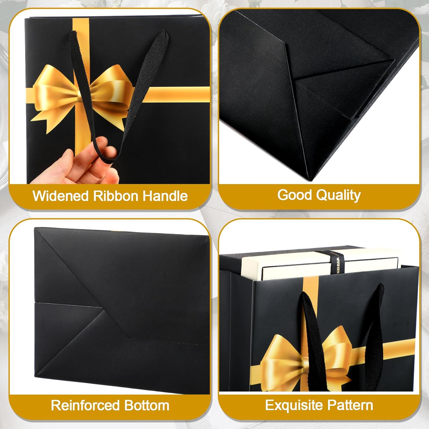 Kolldenn 24 Pcs 2026 Graduation Black Bow Gift Bags with Handles 11 x 4 x 8 Inch Paper Gift Bags for Anniversary College Senior School Wedding Bridal Birthday Party Housewarming Mothers Day