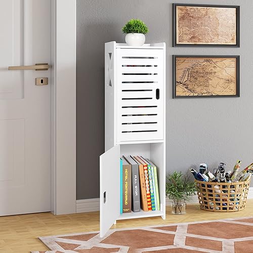 Miniatura 7 de Armario de suelo de baño independiente de doble puerta de 3 niveles, organizador de almacenamiento lateral, multiusos, impermeable, pequeño gabinete