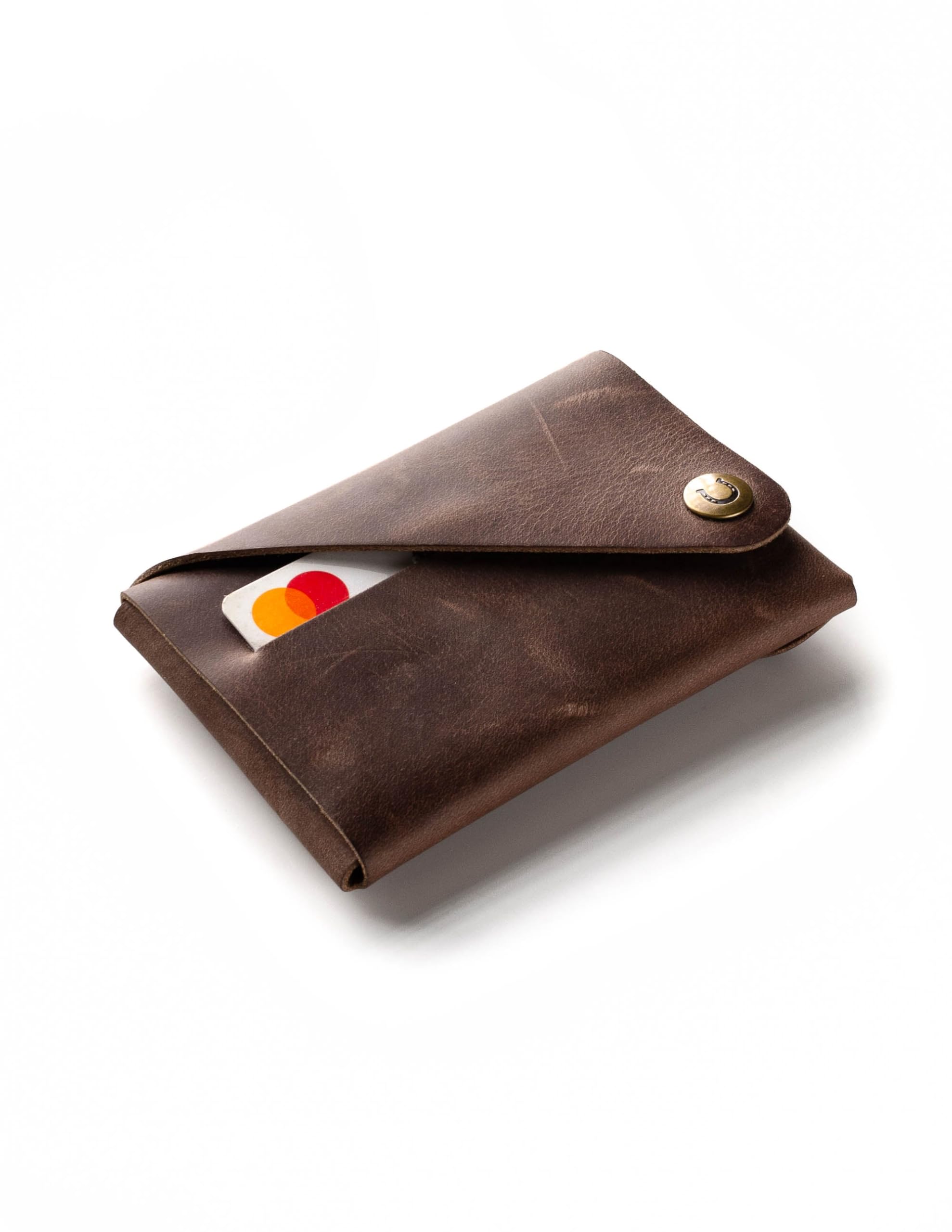 Slim Front Pocket Wallet, Minimalist Business Credit Card Holder for Men and Women, Top Grain Italian Leather Coin Pouch, Wood Brown