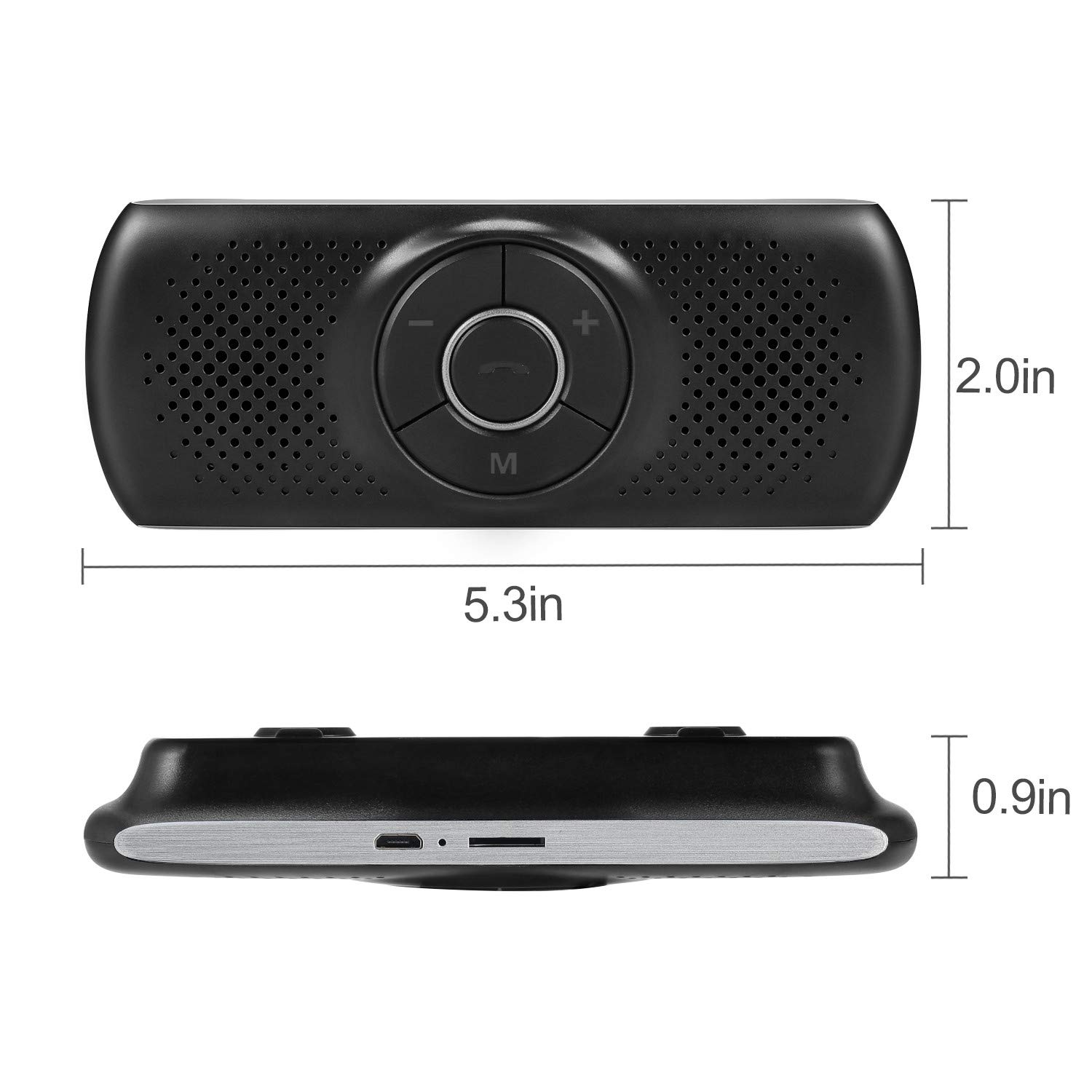 Kit Mains Libres pour Voiture Bluetooth 5.0, Haut-Parleur de Voiture avec Clip de visière Bluetooth, Basses stéréo améliorées/Micro intégré/Lecteur de Carte TF Siri&Assistant Google (Argent)