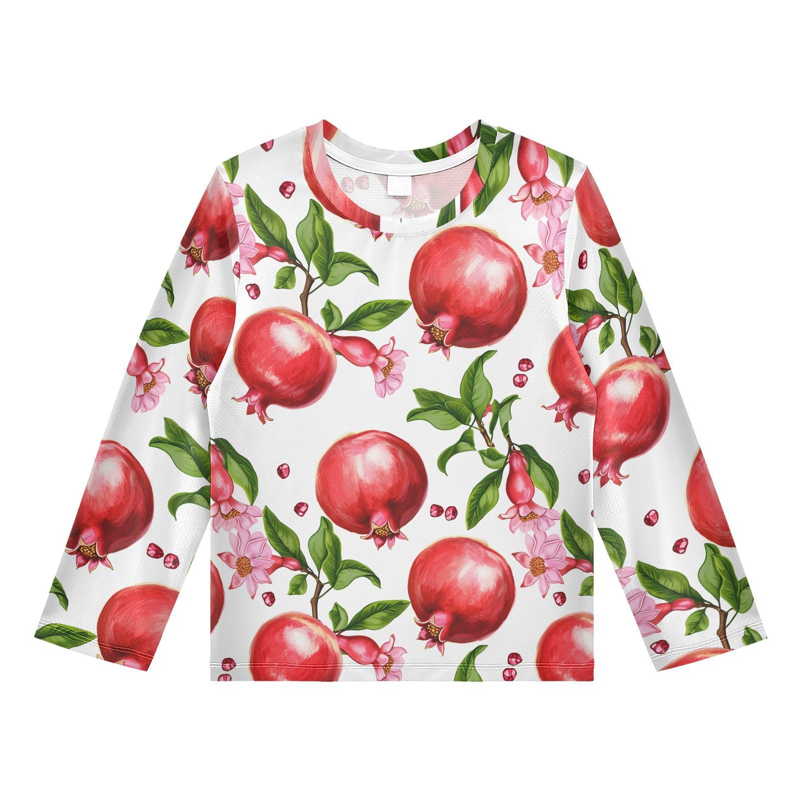 DOMIKING Pomegranate Flower Branch White Boys Long Sleeve Rashguard Shirt Kids Quick Dry Swim Shirt for Kids Toddlers 9-10T