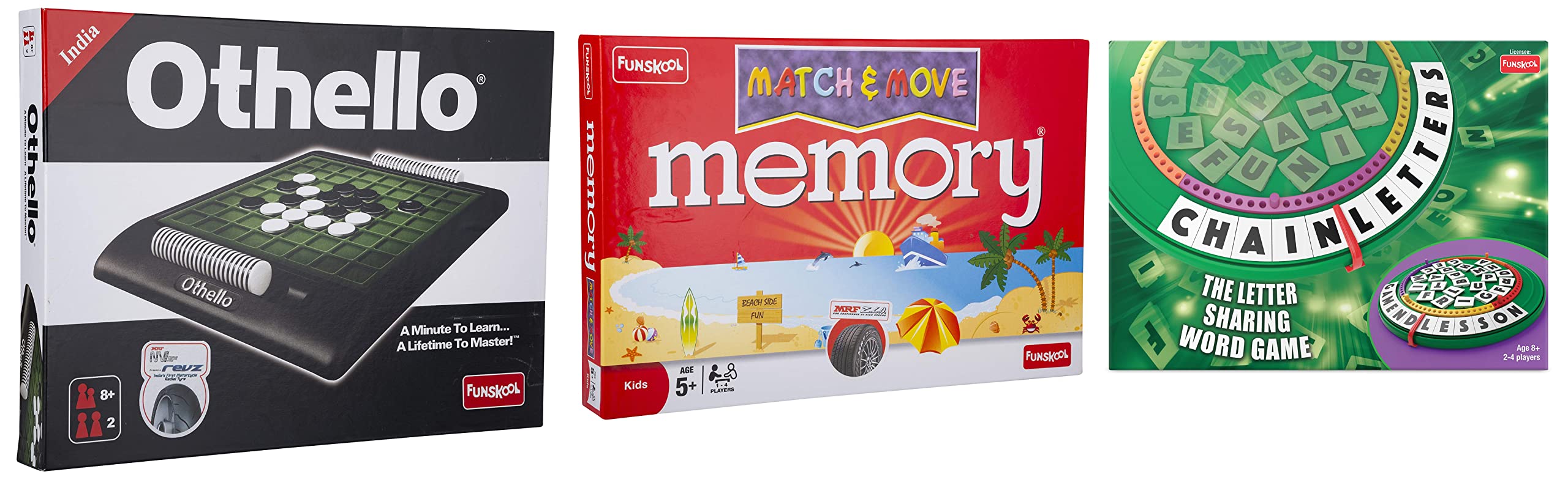 Funskool Othello & Memory Match, Portable Classic Travel Games, Chain Letters, Educational Letter Sharing Word Game, Big Kid