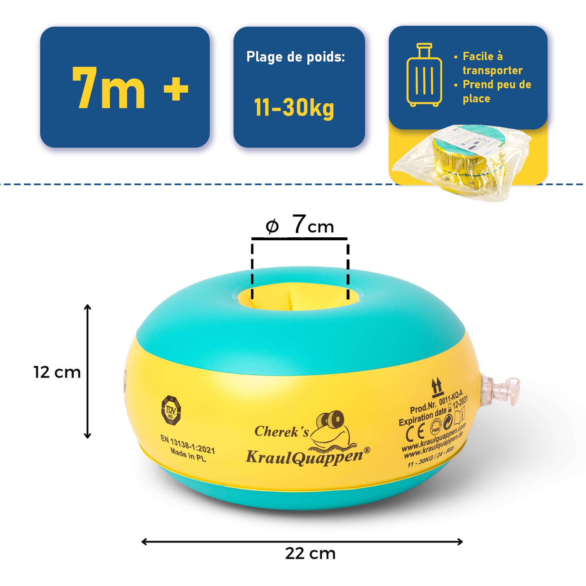 Cherek’s KraulQuappen Brassard de Natation Enfant - Aide à la nage pour Bébés et Jeunes Enfants dès 8 Mois Jusqu’à 30 kg - Brassard avec Noyau en Mousse