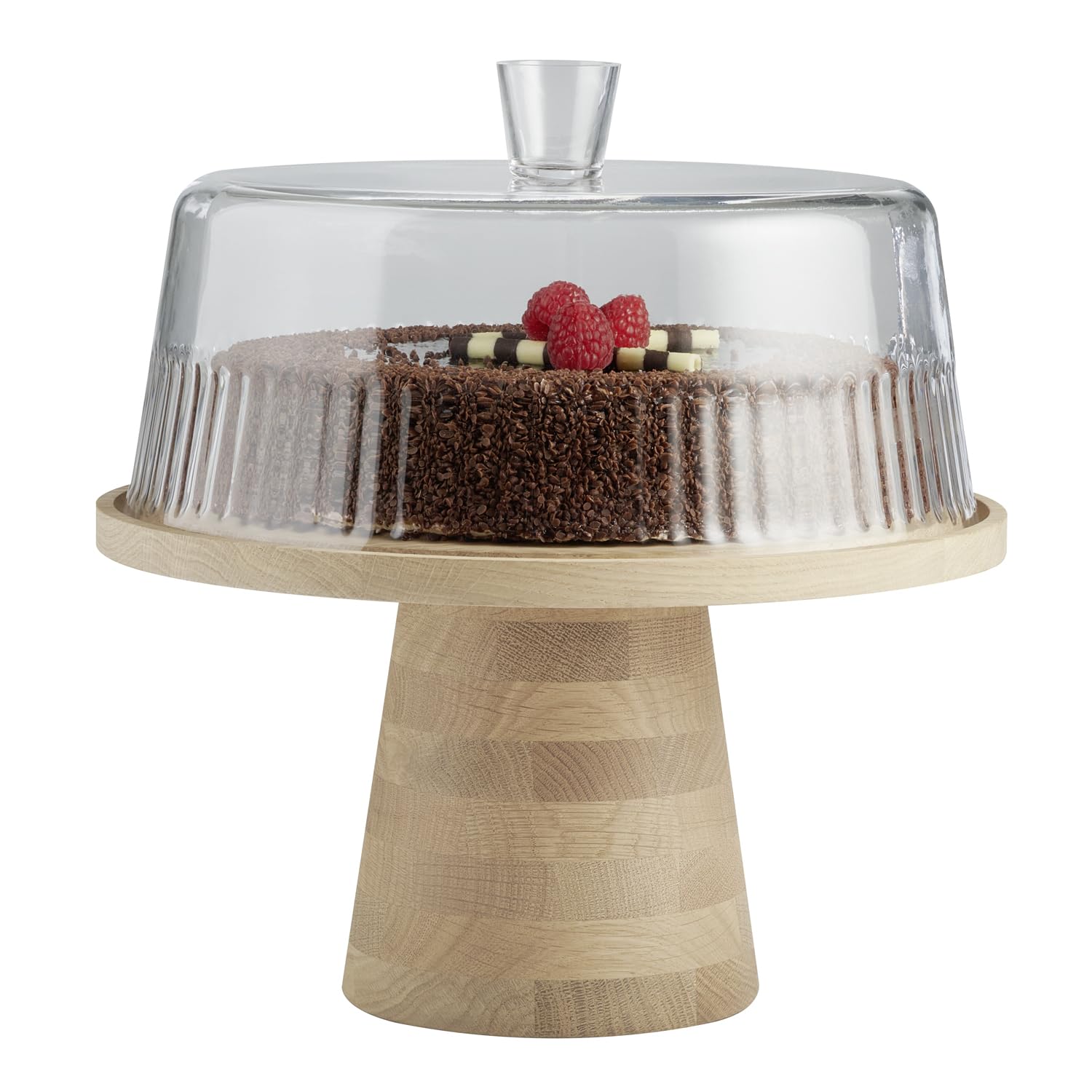 APS 14096 Bandeja para servir y tartas VALO - madera de roble aceitada, Ø 32 cm, H: 17 cm, soporte