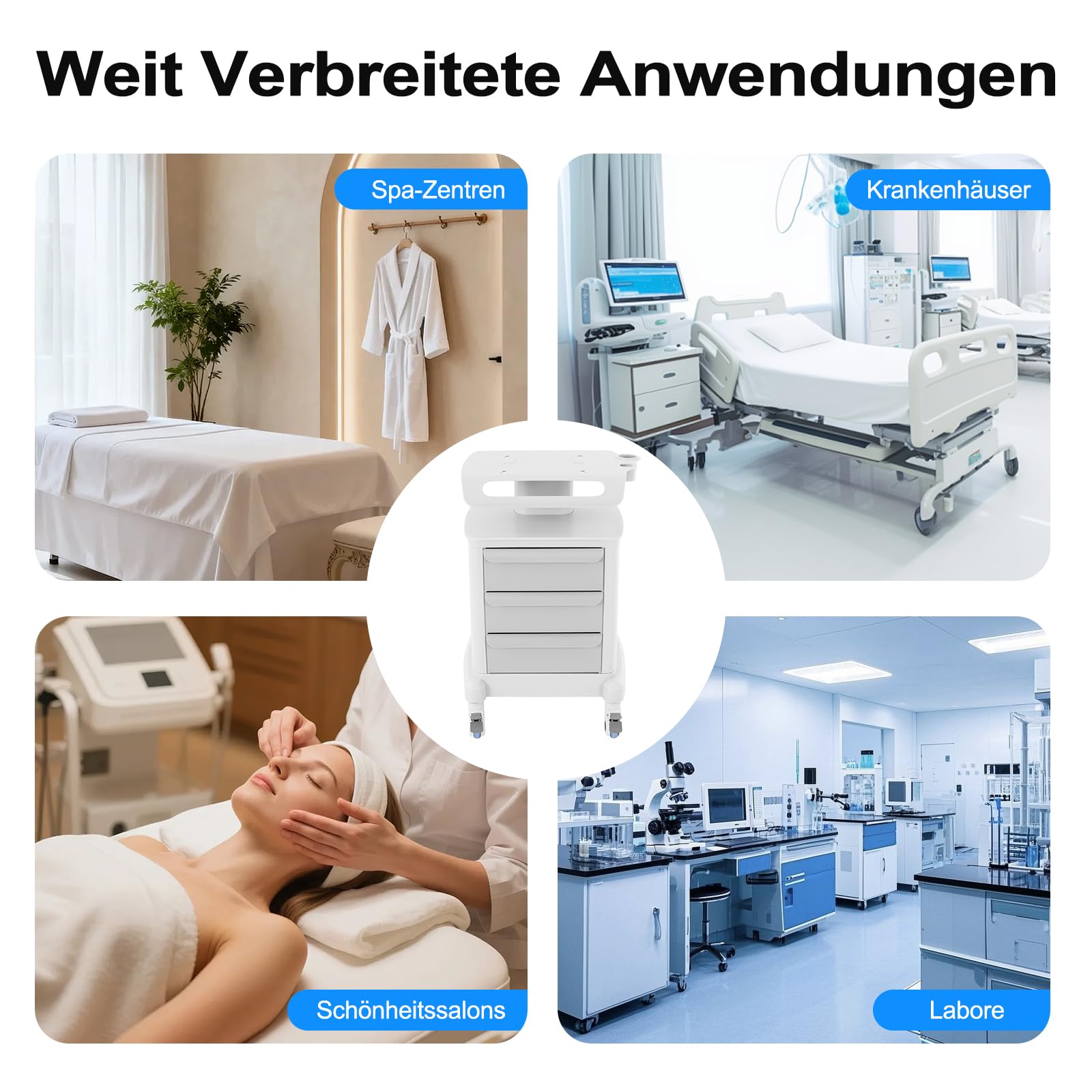Friseurwagen, Kosmetikwagen Auf Rollen & 3 Schubladen, 51x47x77cm, Schminktisch Organizer für Schönheitsinstrument Und Medizinische Zwecke