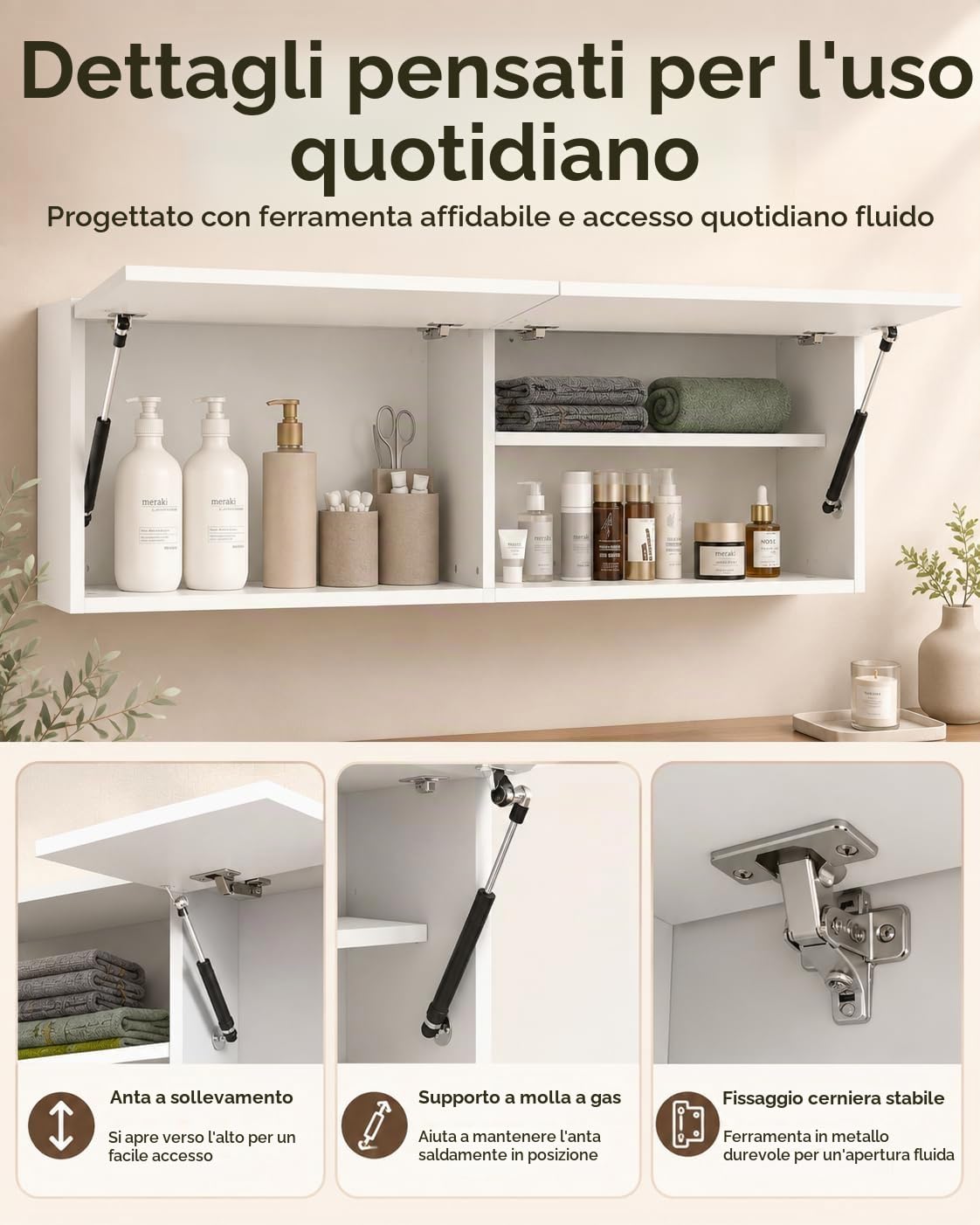 Pensile Bagno Sospeso 120 cm Bianco con Ripiano Regolabile