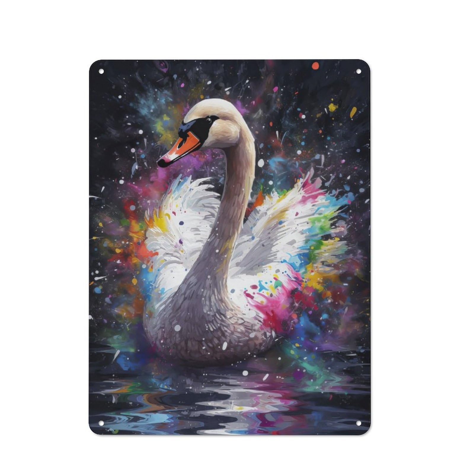 Junmoney Swan Painting Metal Wall Art Sign 40X30cm, Modern Retro Urban Room Decor For Modern Home, Workshop, Office Or Cafe