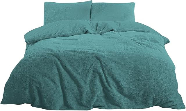 [hachette] Teddy Bear Fleece Duvet Cover Set Super Soft Warm and Cosy Bedding Set Including Pillowcases (Teal, Single)