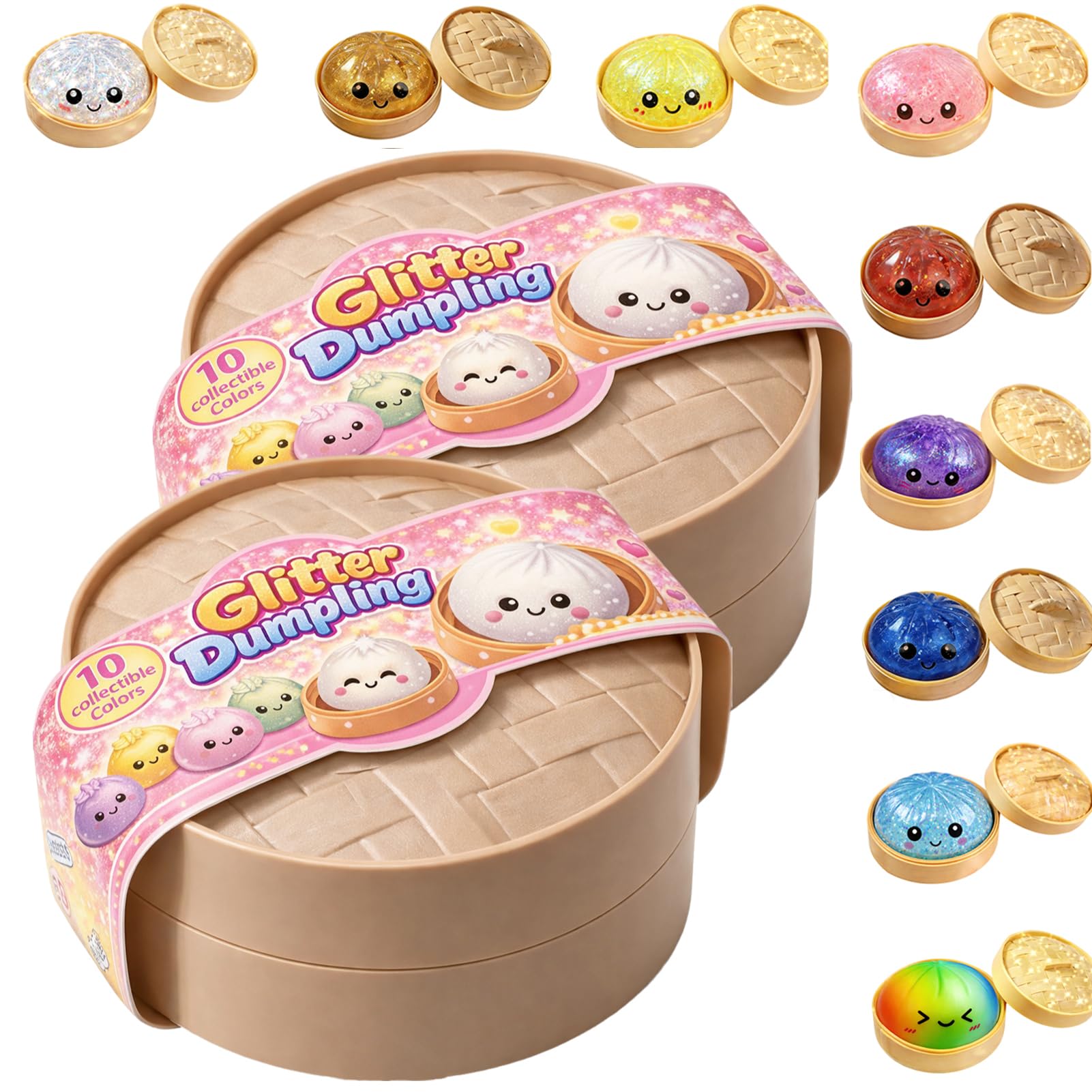 2026 New Dumpling Squishy Blind Box, Dumpling Stress Relief Toy Set - Surprise Glitter Dumplings, Random Colors (2)