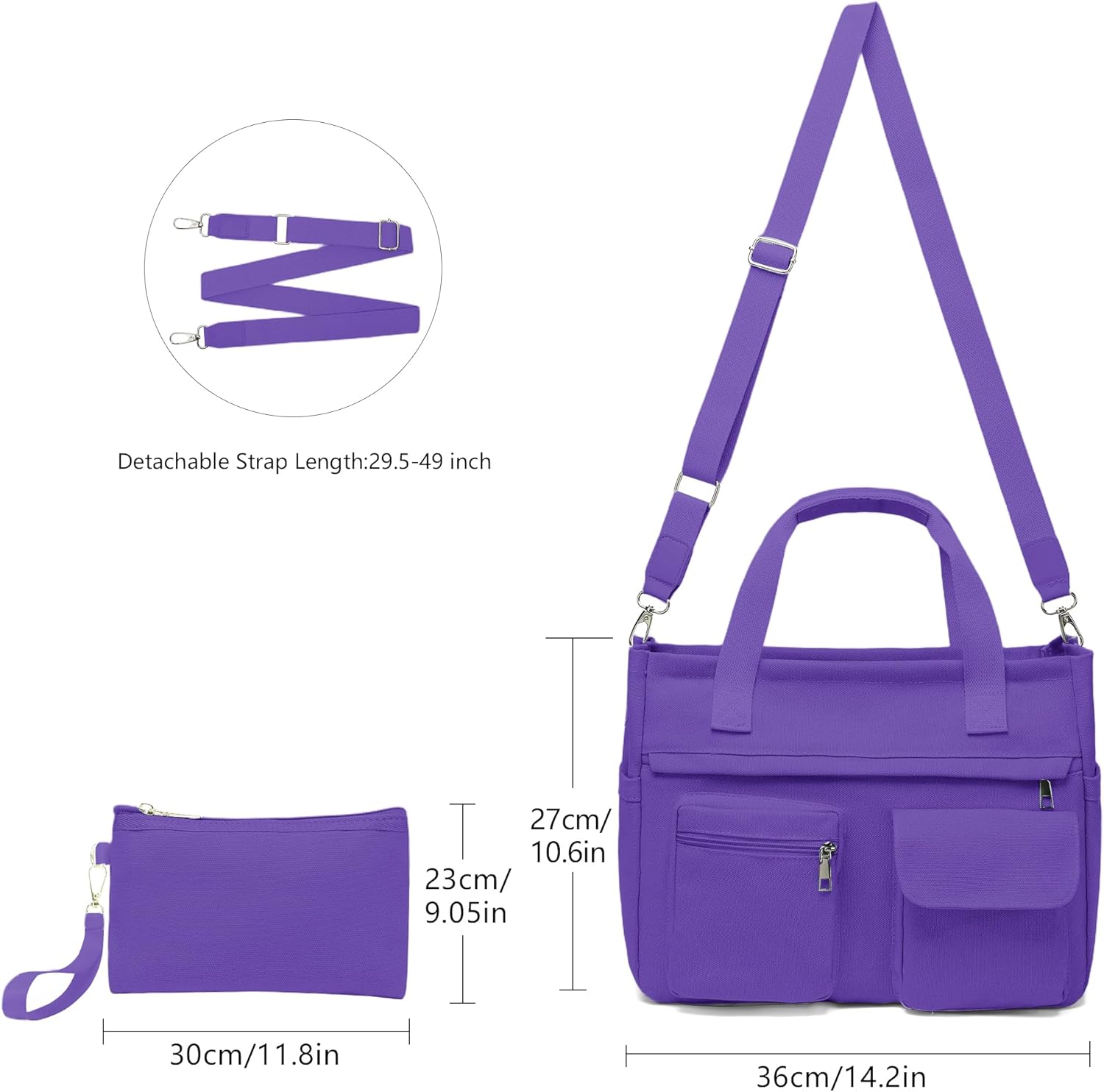 2Pcs/Set Large Canvas Tote Bag for Women, Laptop Work Bags Crossbody Shoulder Hobo Handbag Purse Travel Gym Teacher College