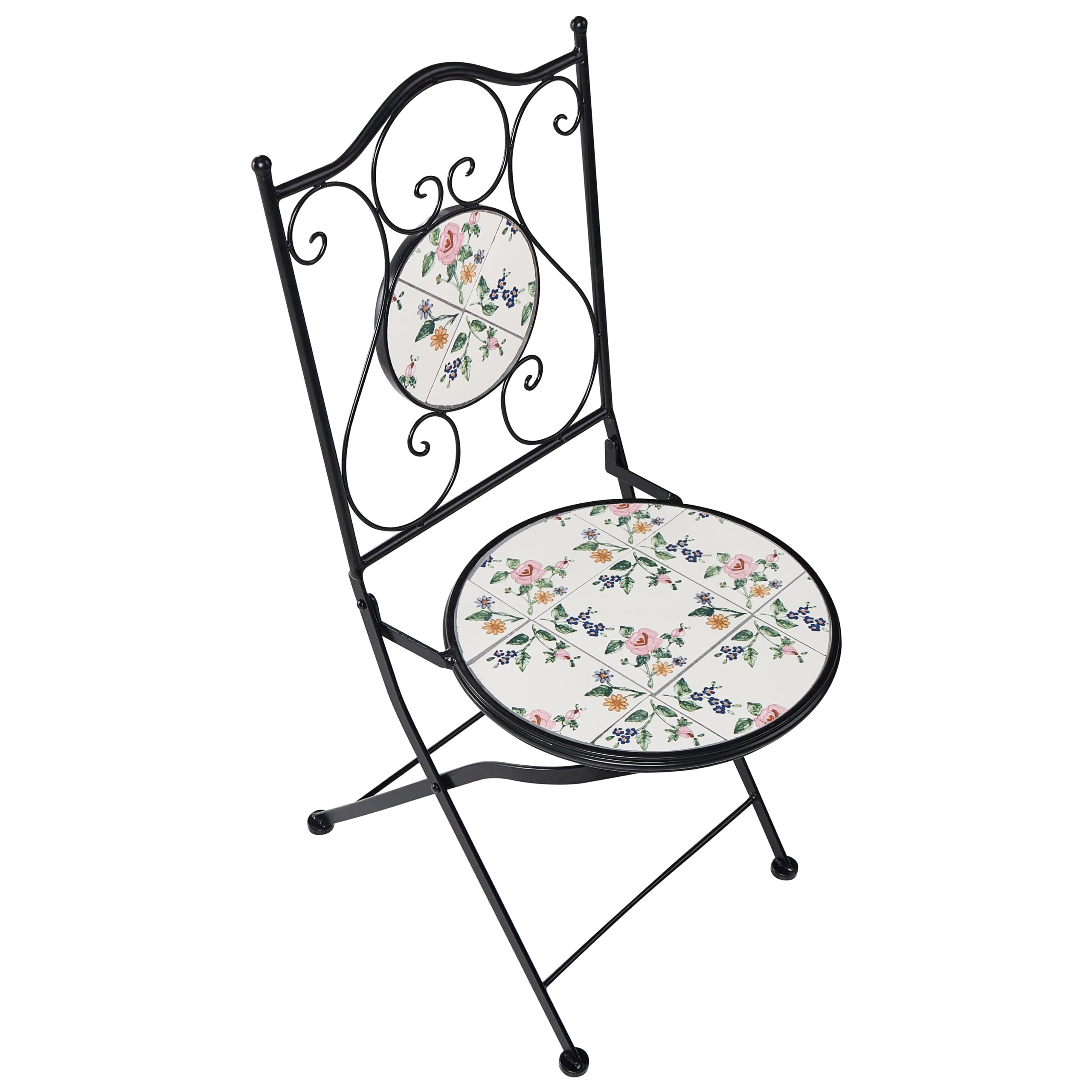 Beliani Set da bistrot in stile ferro battuto con tavolo e sedie pieghevoli in piastrelle di ceramica a mosaico nero